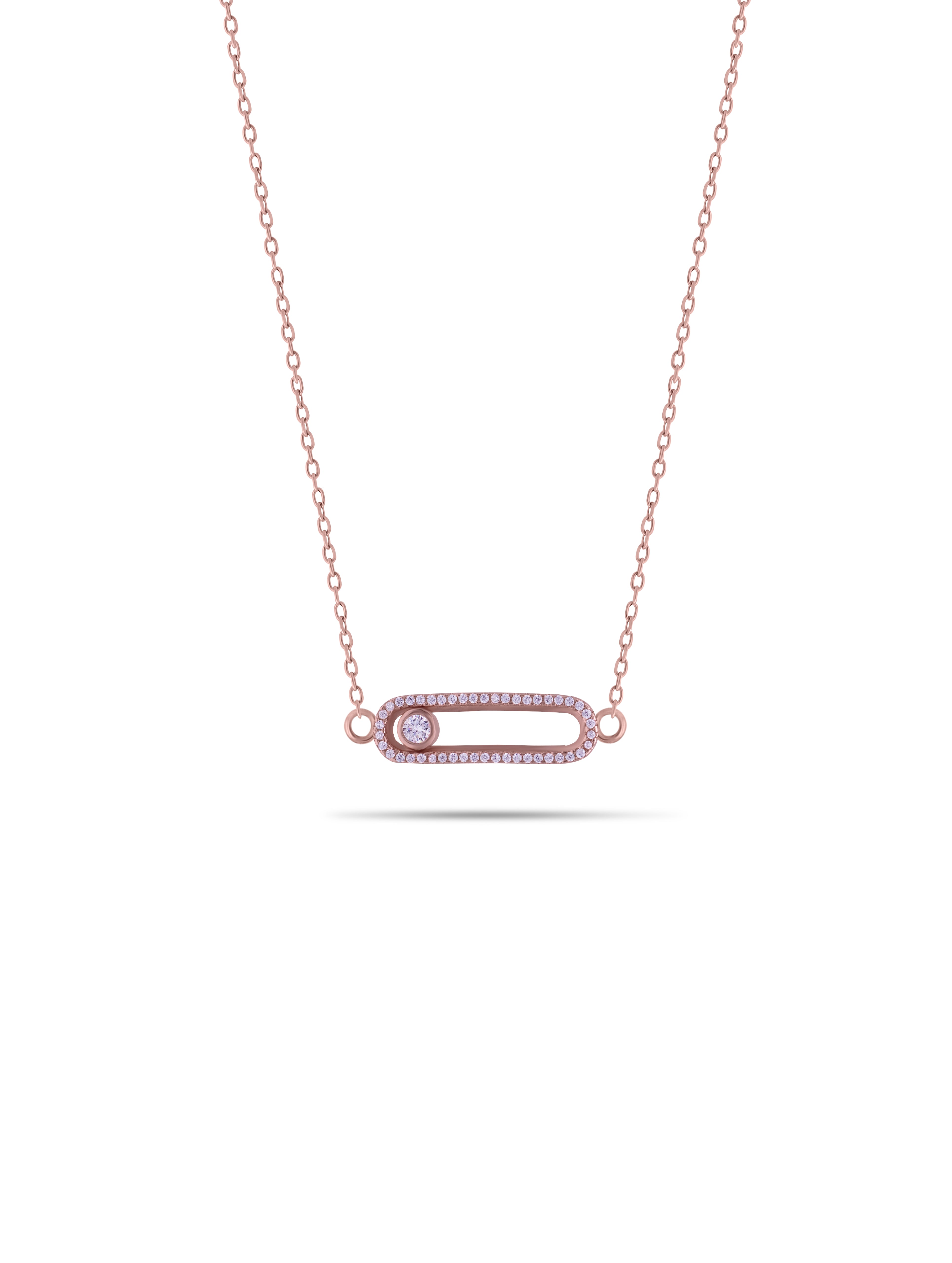 Zircon Stone in Cube Pure Silver Pendant With Linked Chain in Rose Gold