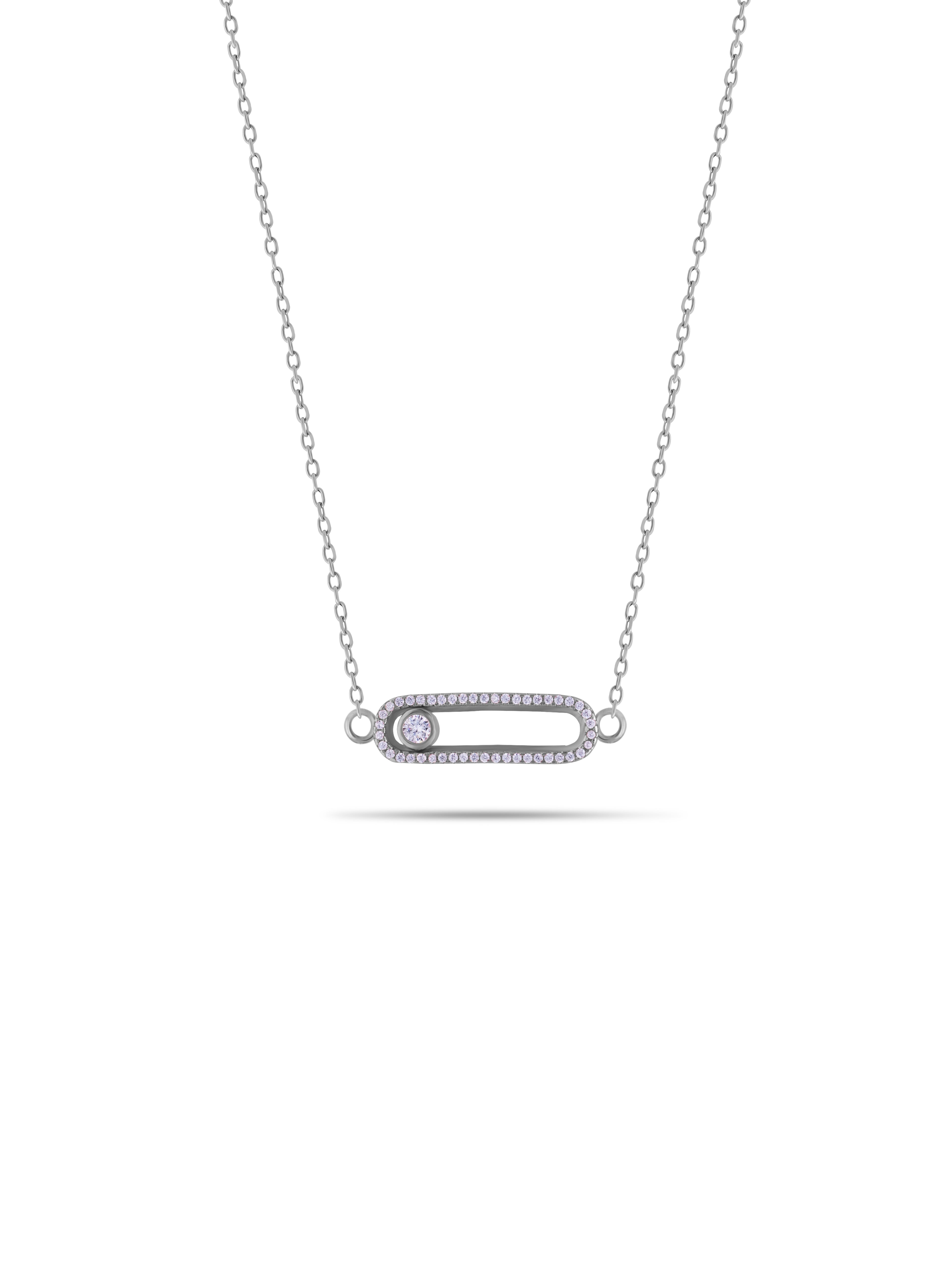 Zircon Stone in Cube Pure Silver Pendant With Linked Chain