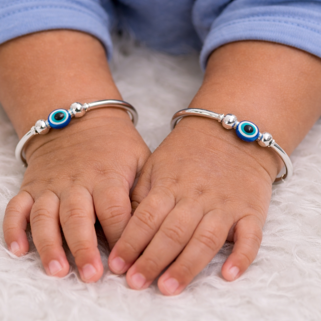 Evil Eye Pure Silver Kadha- Pair