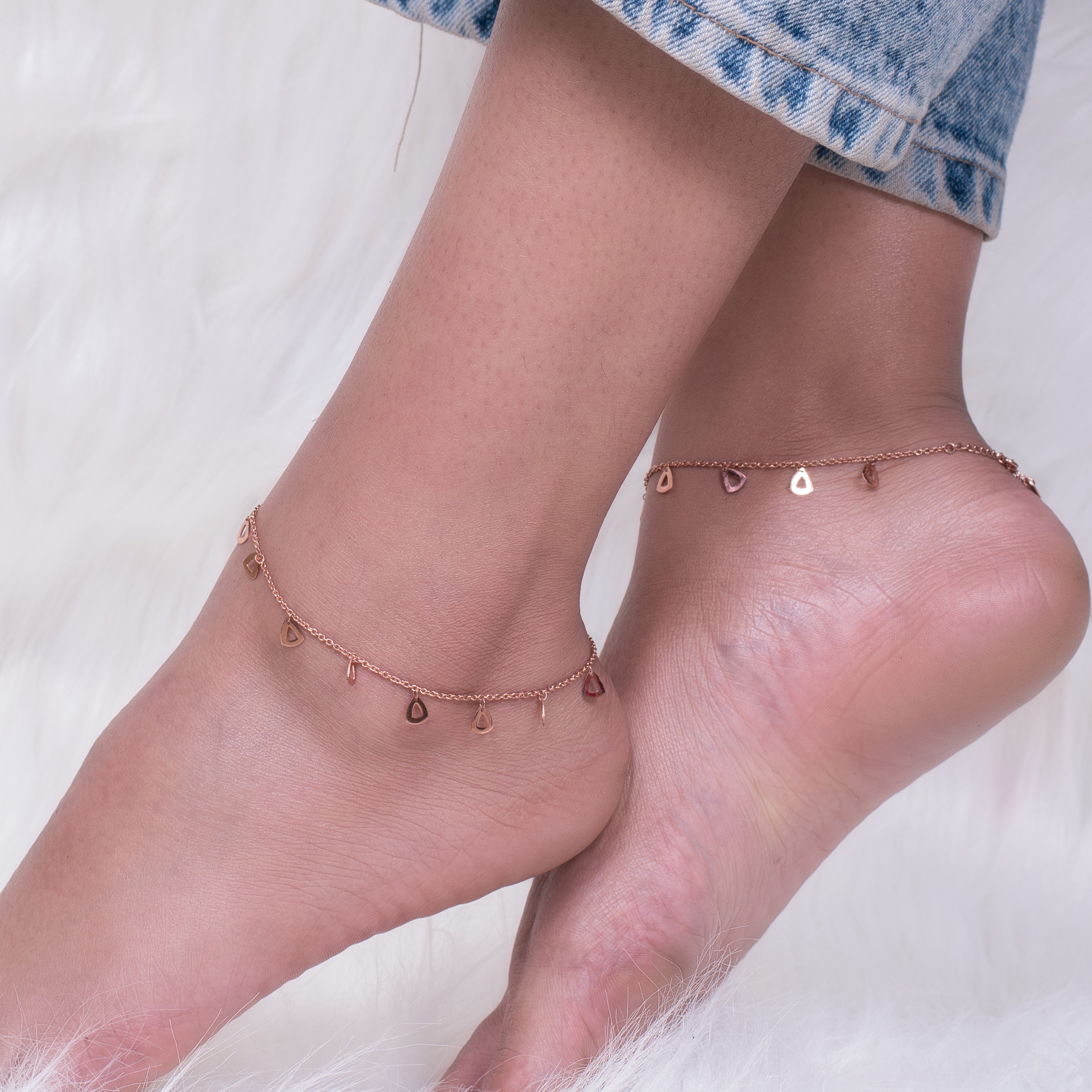 Cube minimal pure silver anklets in rose gold- single piece