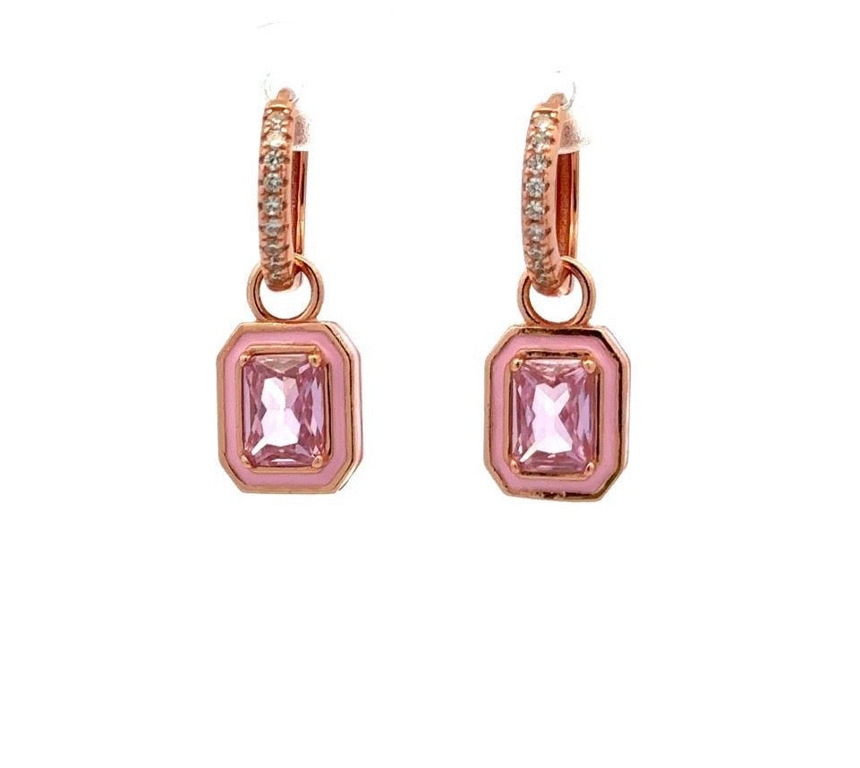 Pink stones drop earrings in rose gold plated 925 silver