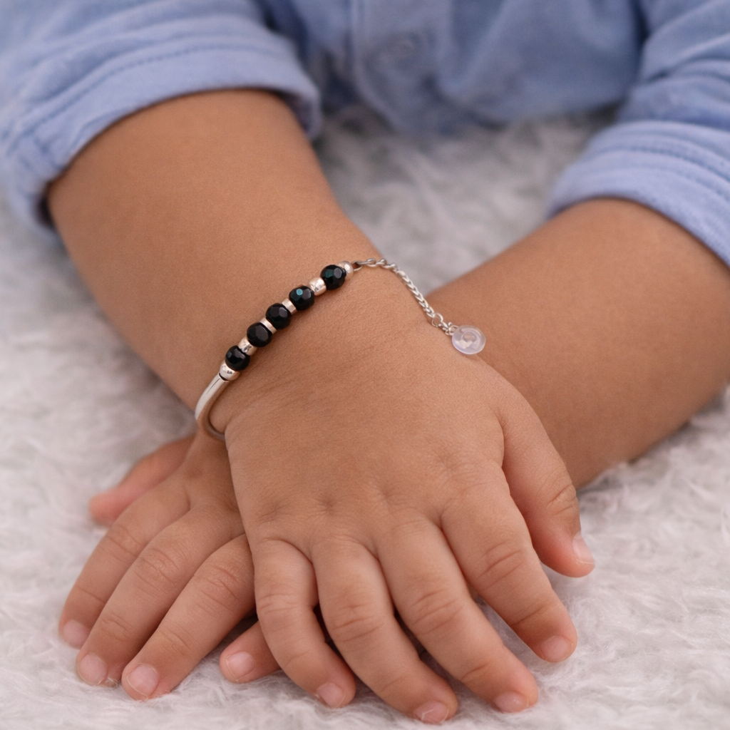 Black Beads Baby Najaria Bracelet in 925 silver- Single Piece