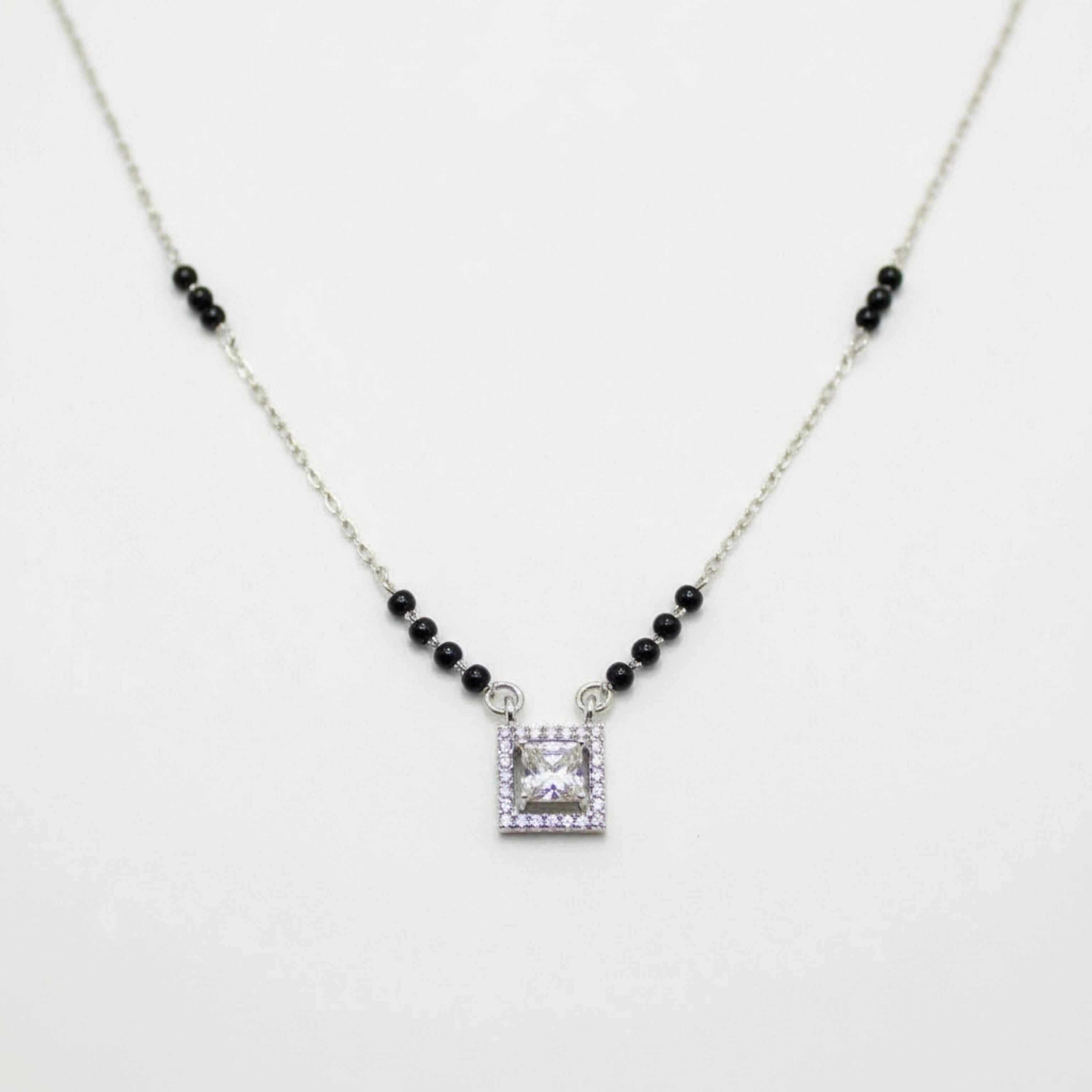 Cubical Solitaire Stone Mangalsutra in 925 Silver