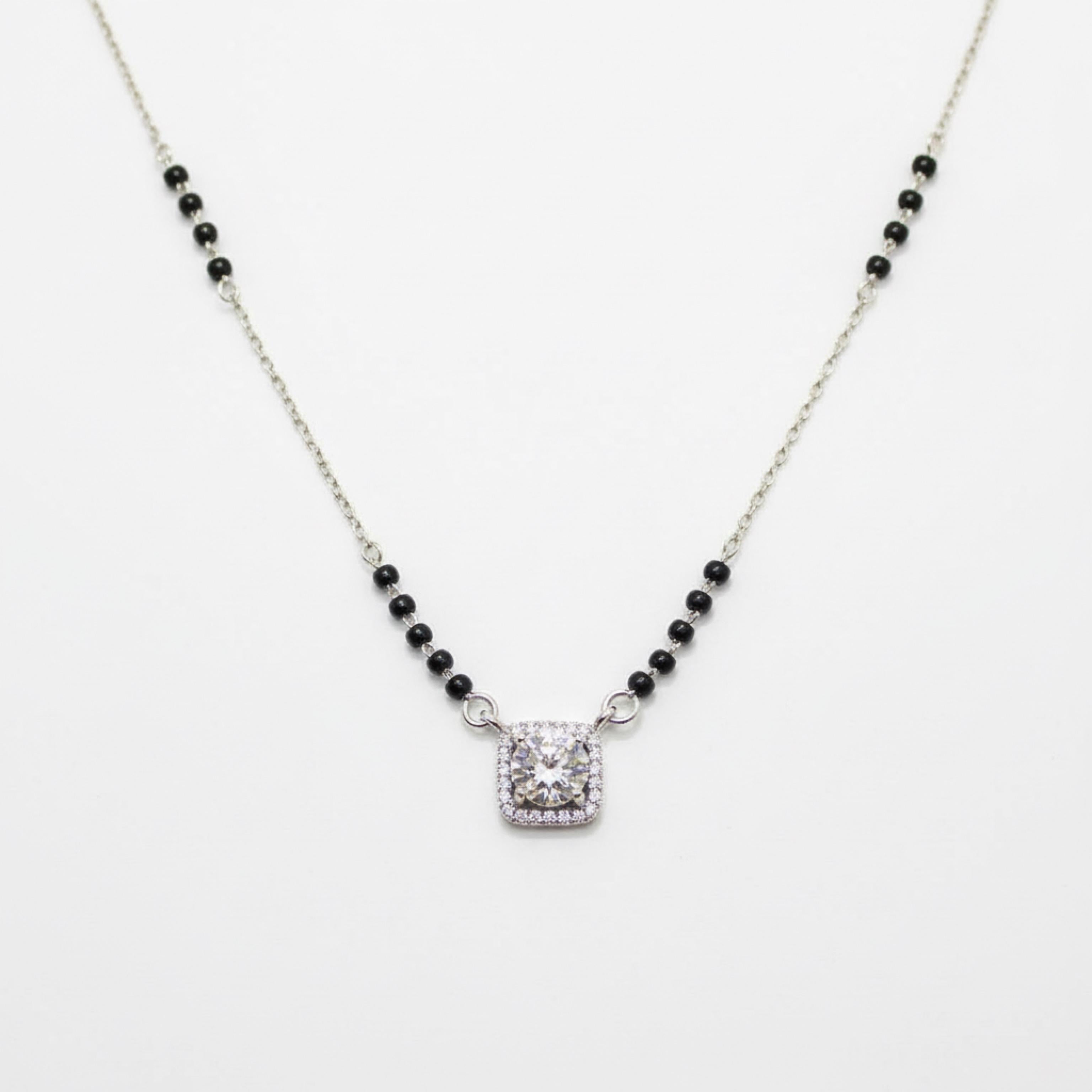 Curvy Cubical Solitaire Stone Mangalsutra in 925 Silver