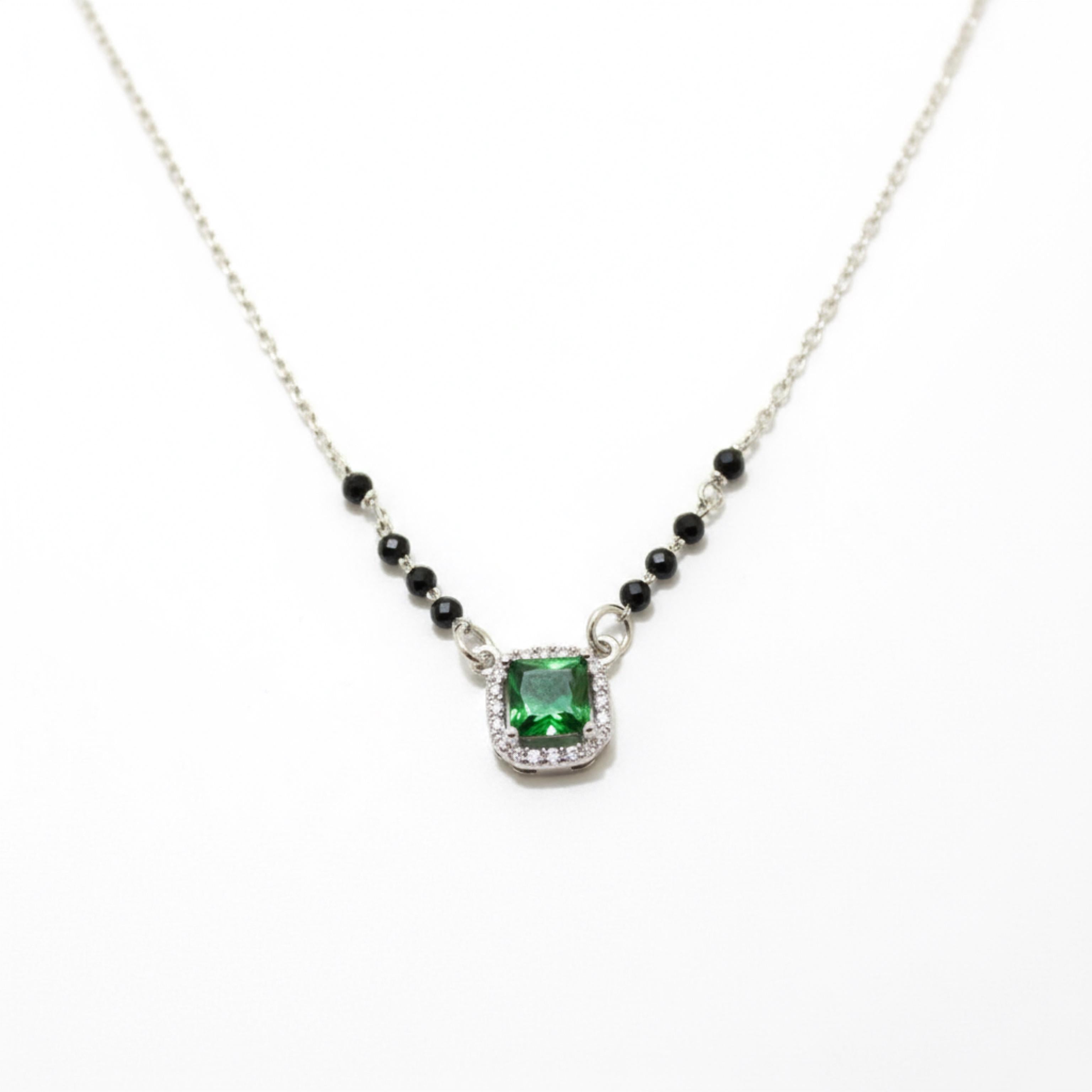 Emerald Stone Cubic Zircon Stones Mangalsutra in 925 Silver