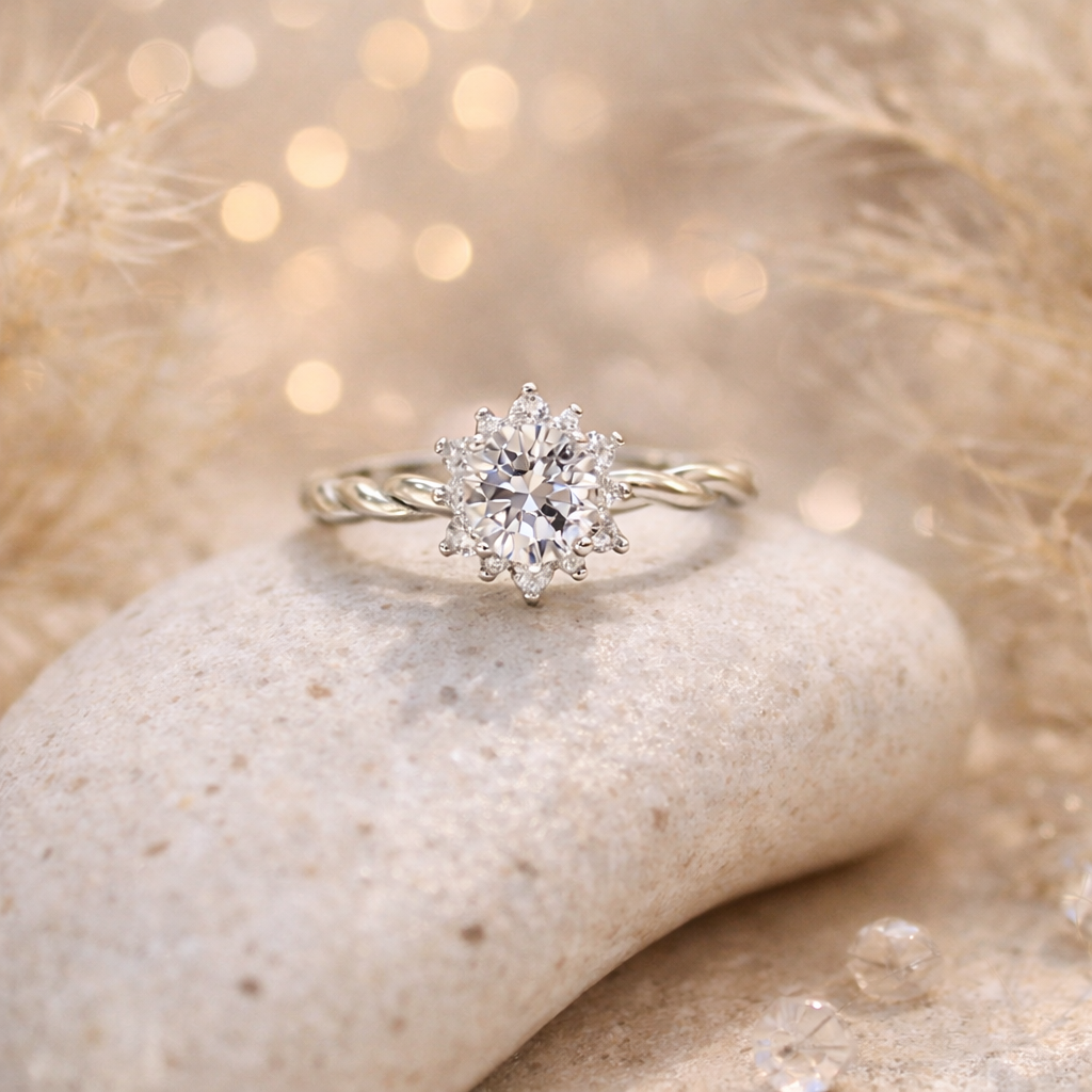 Flower Solitaire Stonne Pure Silver Cocktail Ring