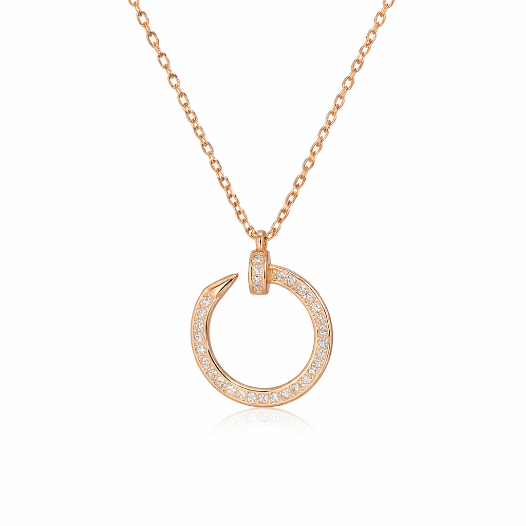 Half Ring with Zircon Stones Pure Silver Chain in Rose Gold Polish