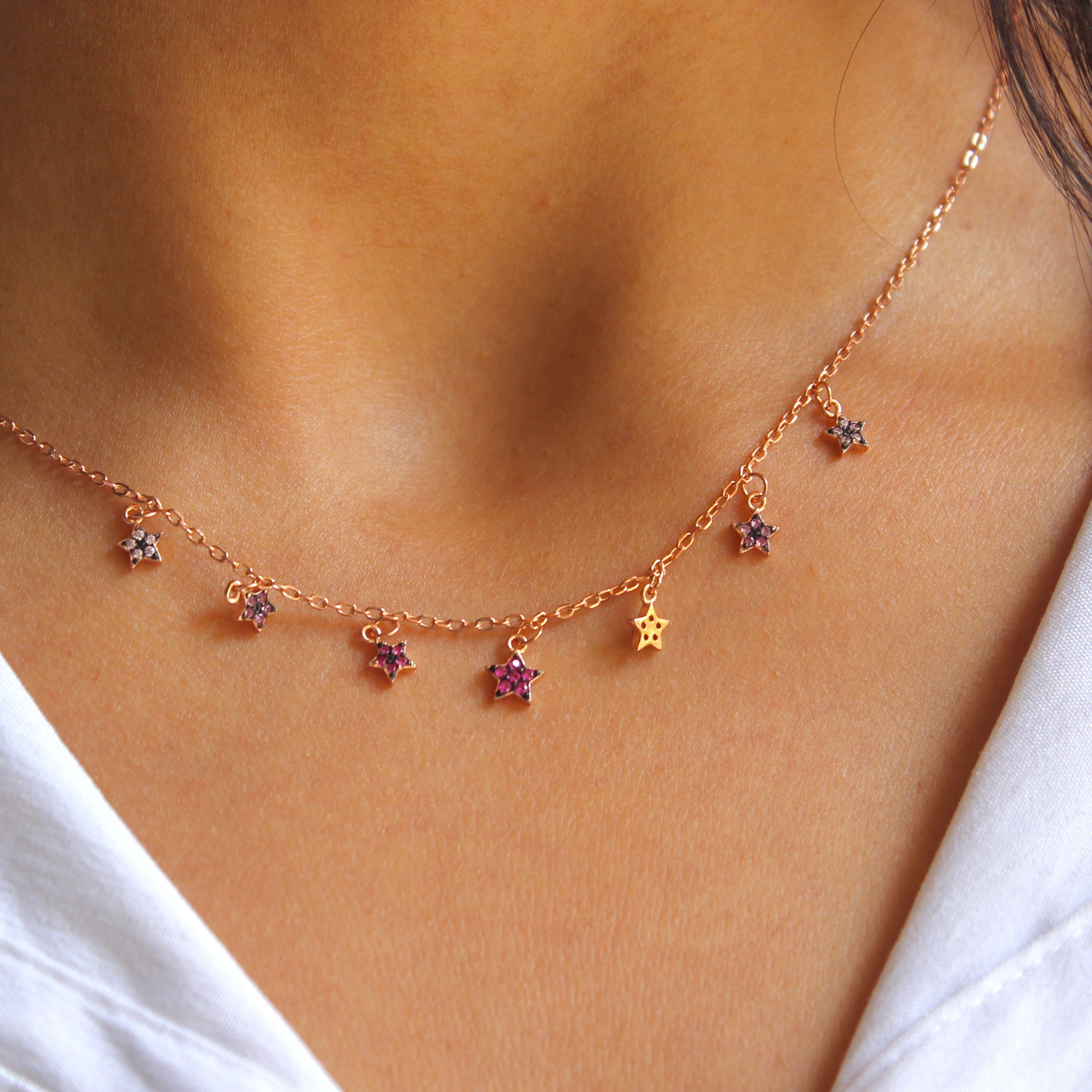 Maroon stars minimal 925 silver chain with gold rhodium plated