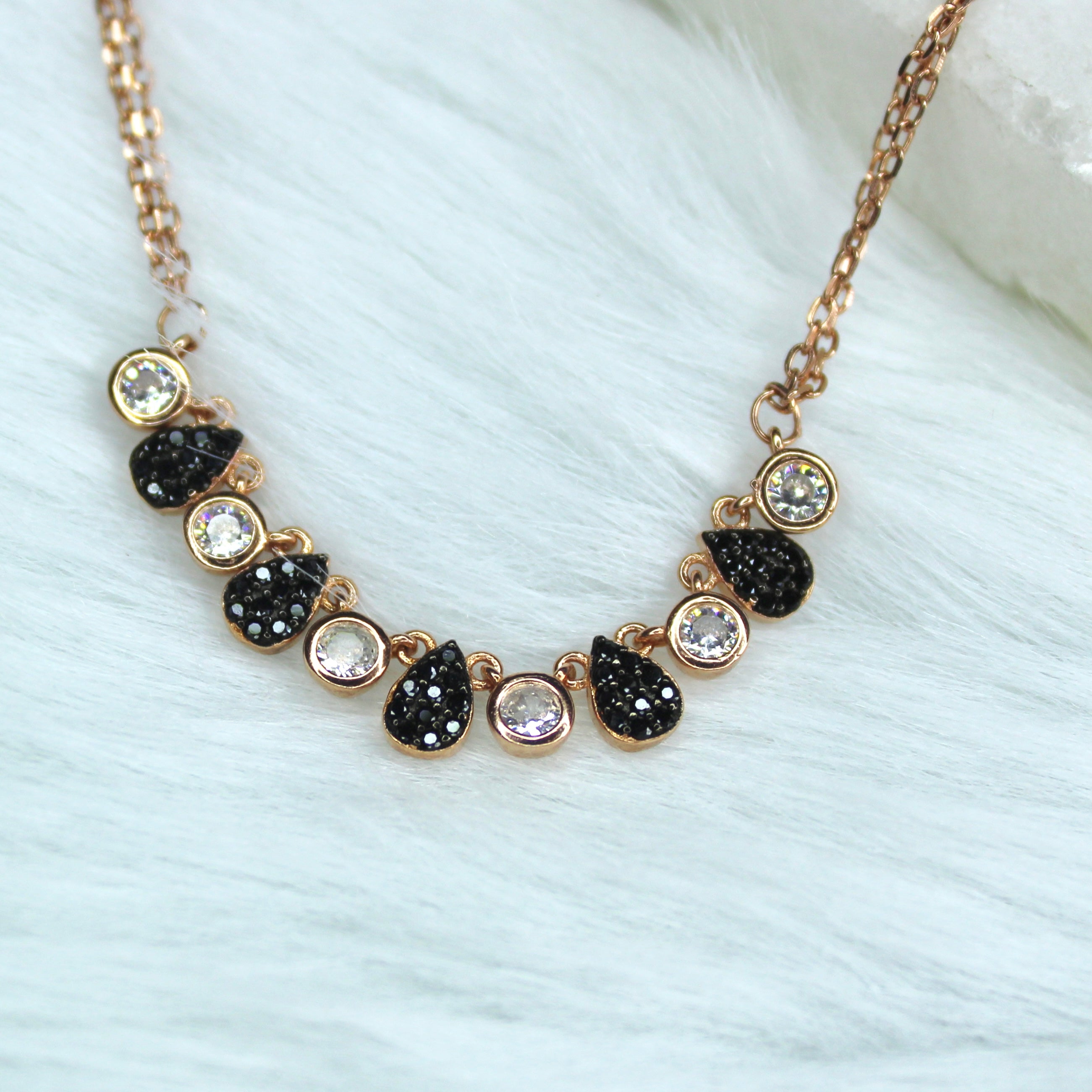 black stones 2 layered minimal 925 silver chain- gold rhodium plated