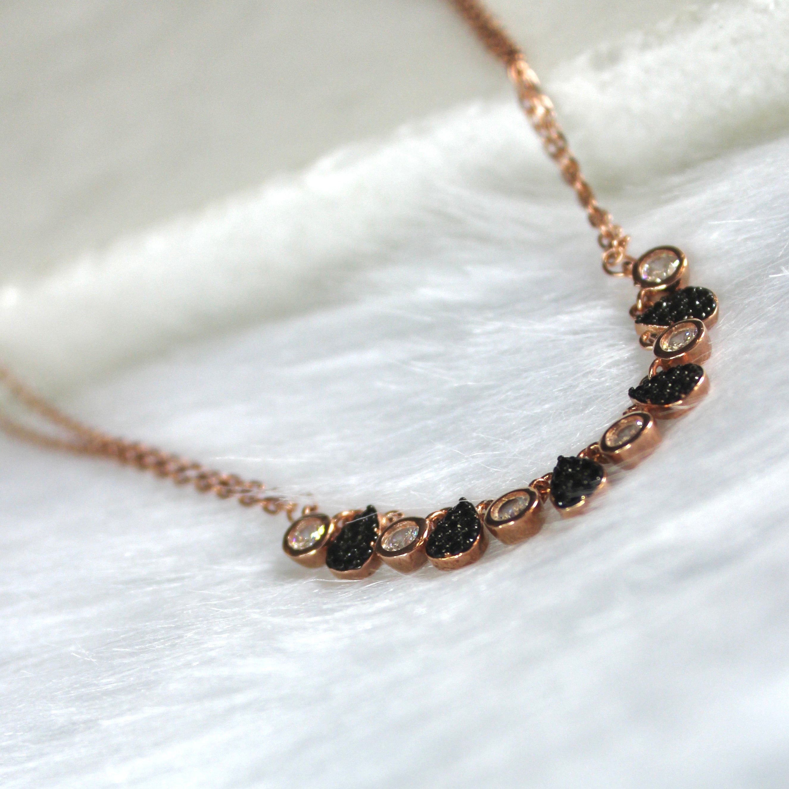 black stones 2 layered minimal 925 silver chain- gold rhodium plated