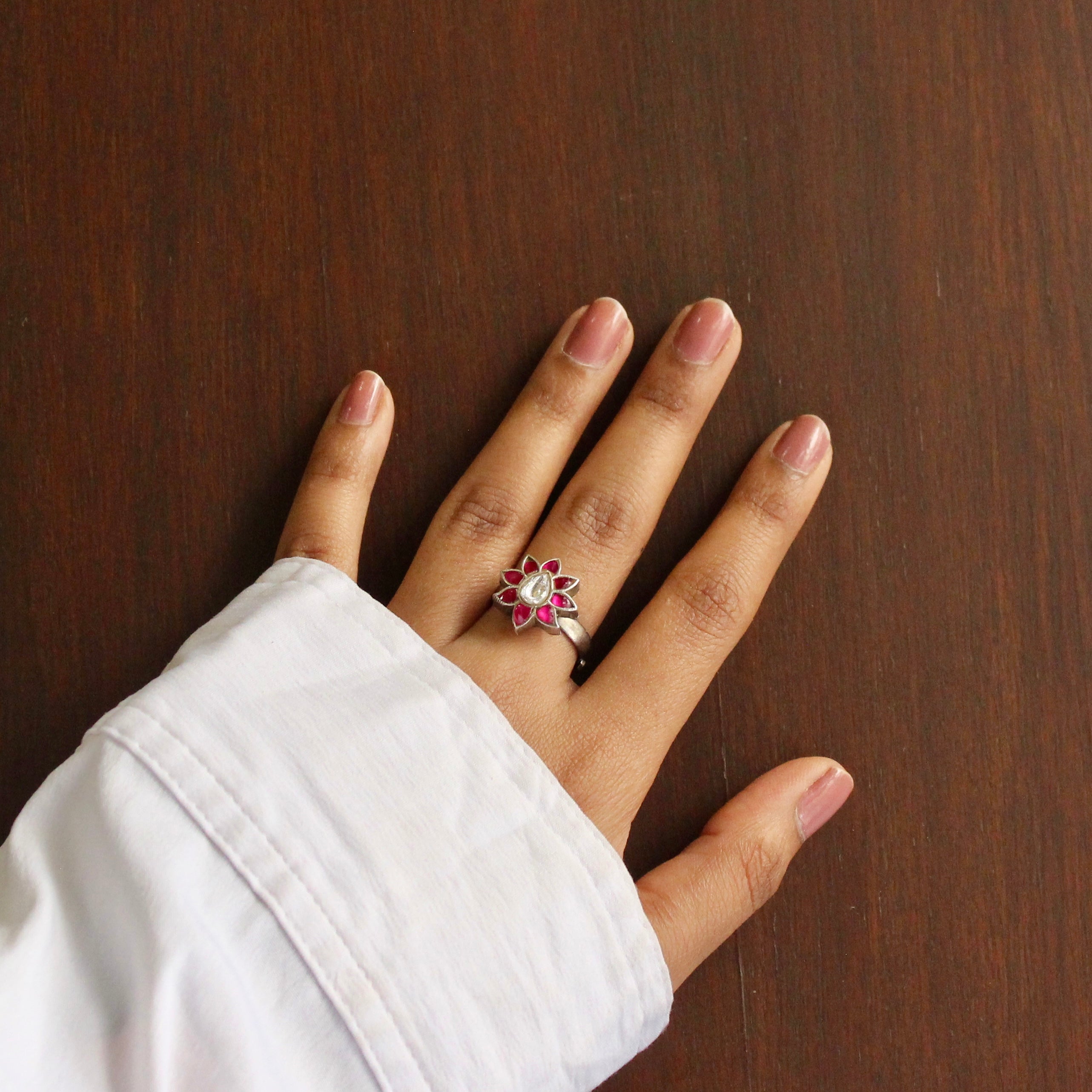 Plum leaves 925 oxidised silver ring