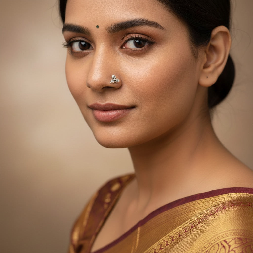 3 leaves 925 Pure Silver Nosepin- Pierced