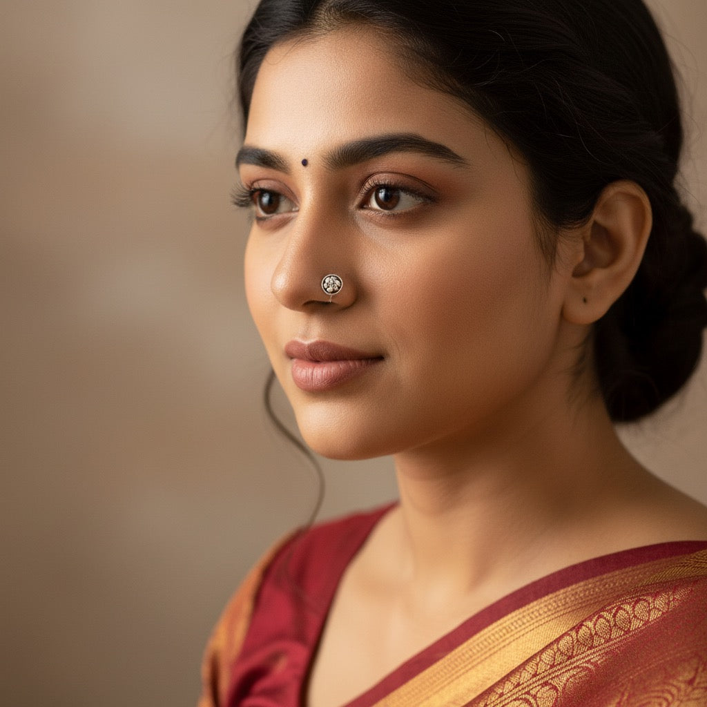 Flower in Circle 925 Pure Silver Nosepin- Pierced