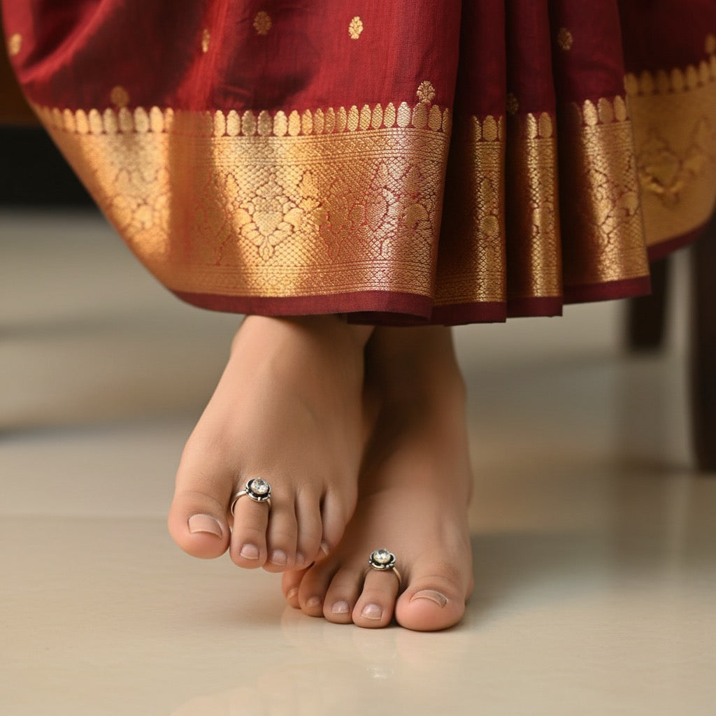 Solitaire Stone Wrapped Toe Rings in 925 Silver