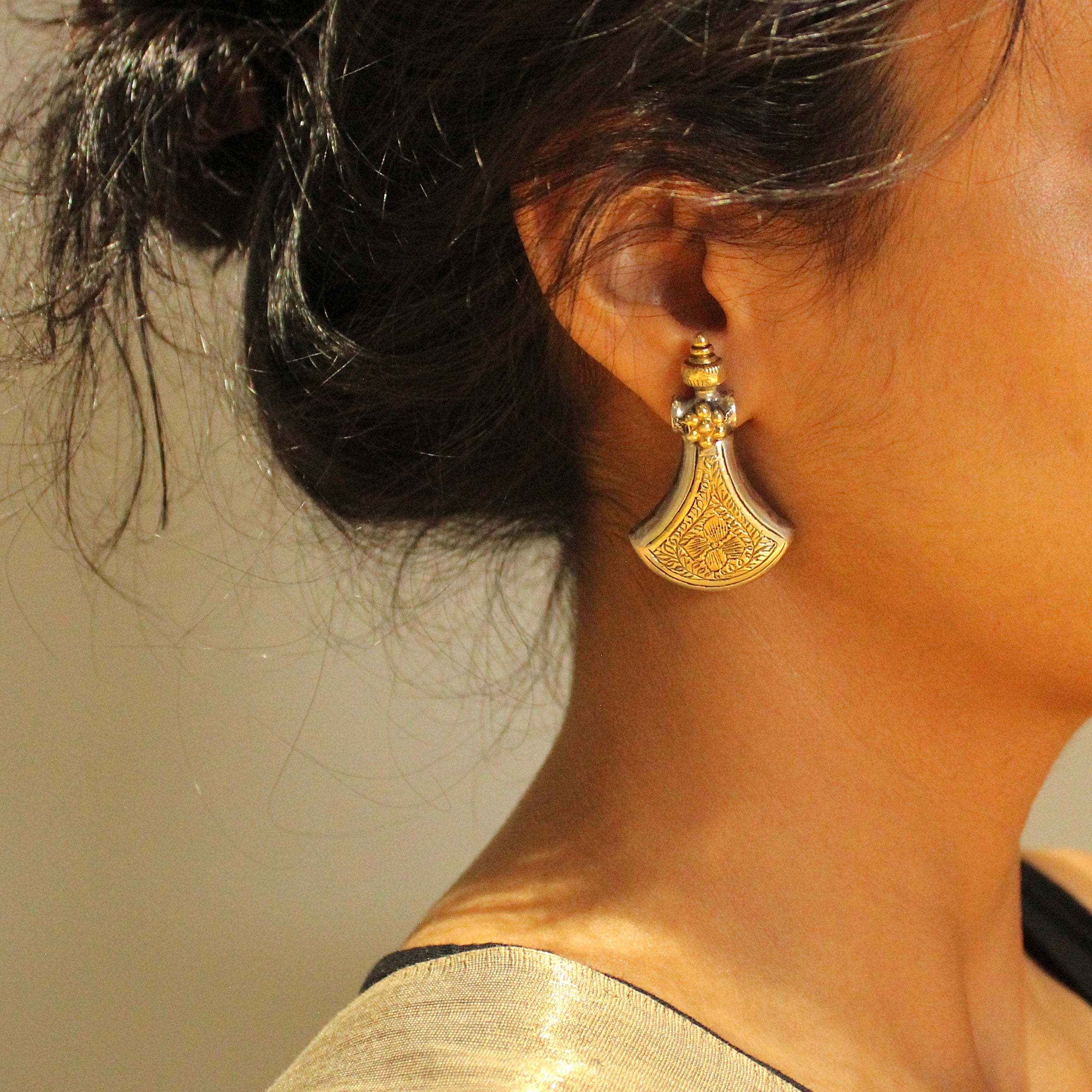 Ancient bell-shaped 925 silver jhumkas