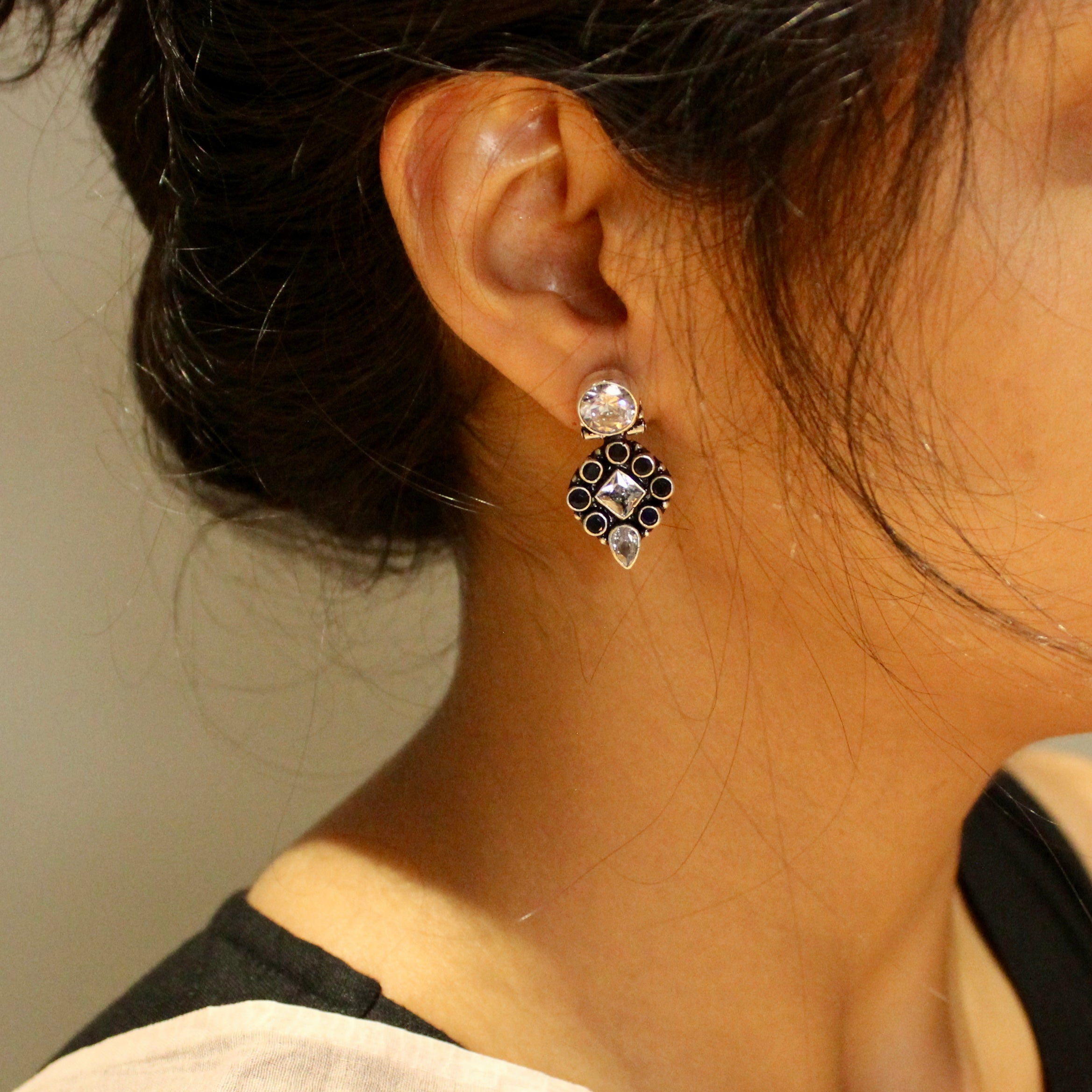 Tanzanite stones 925 oxidised silver jhumkas