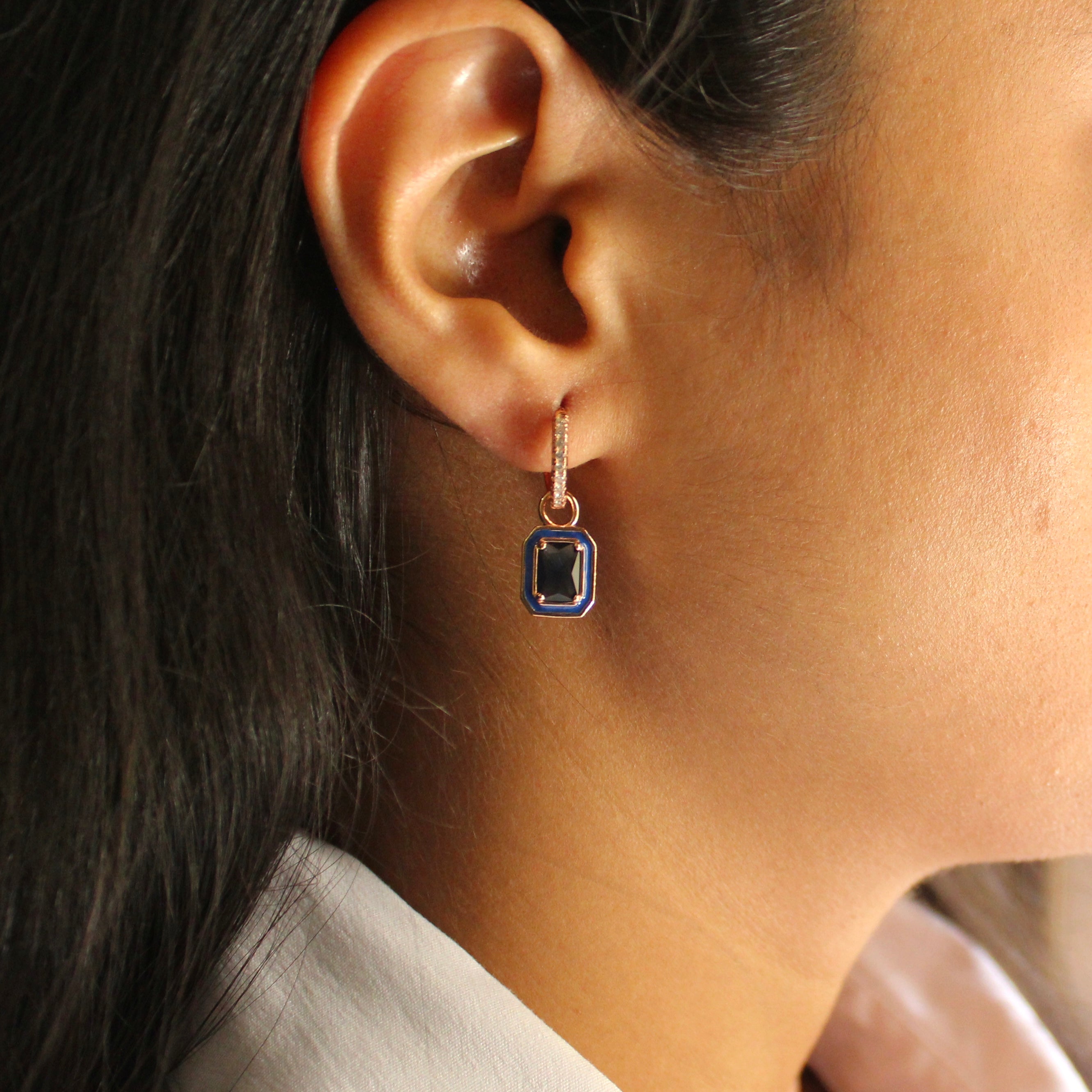 Sapphire stones drop earrings in rose gold plated 925 silver