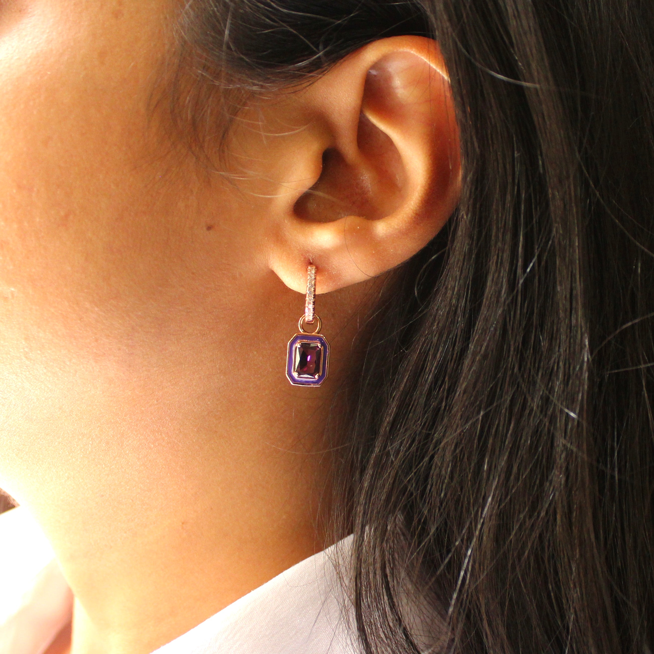 Purple stones drop earrings in rose gold plated 925 silver