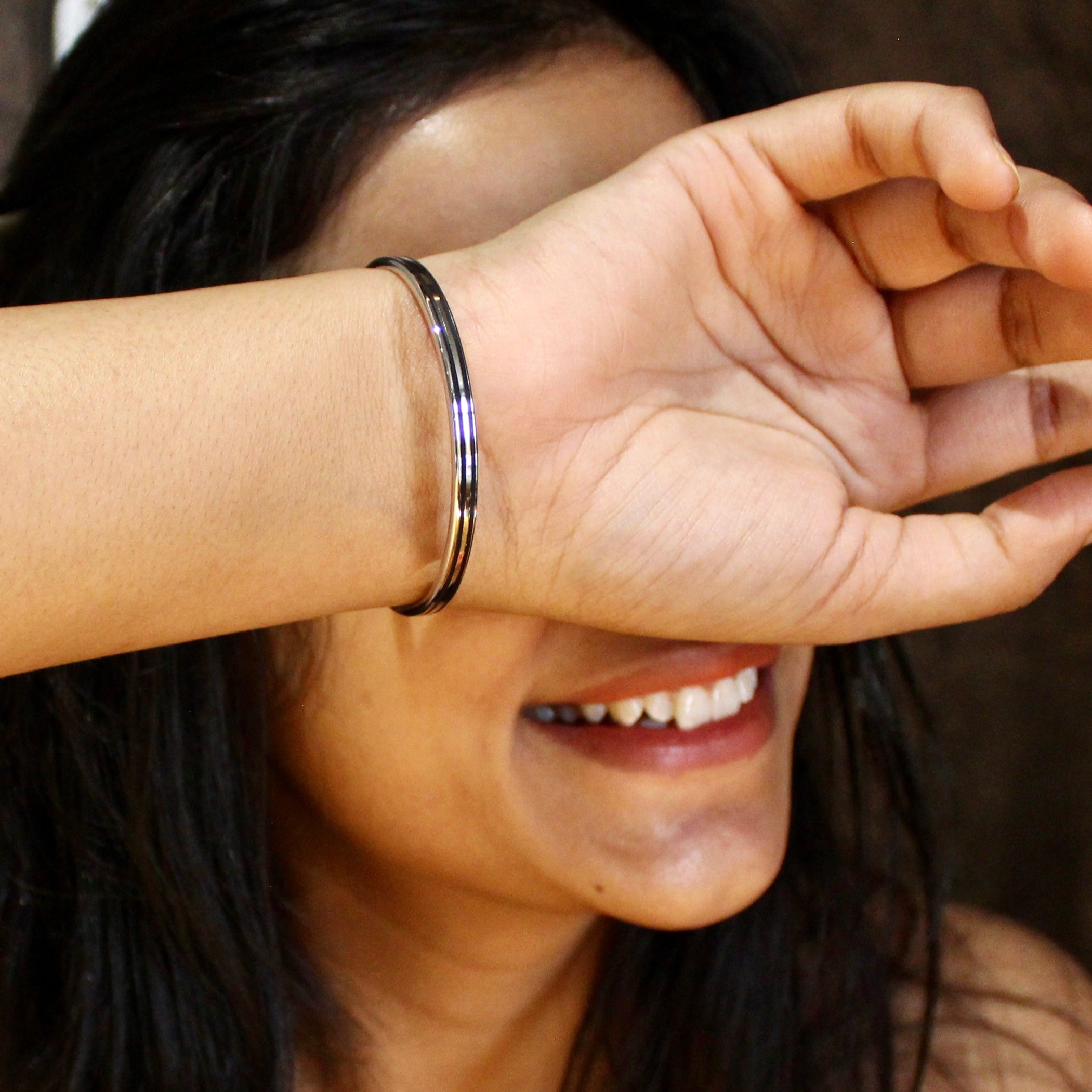 Silver lined 925 oxidised silver bangles- Set of 2