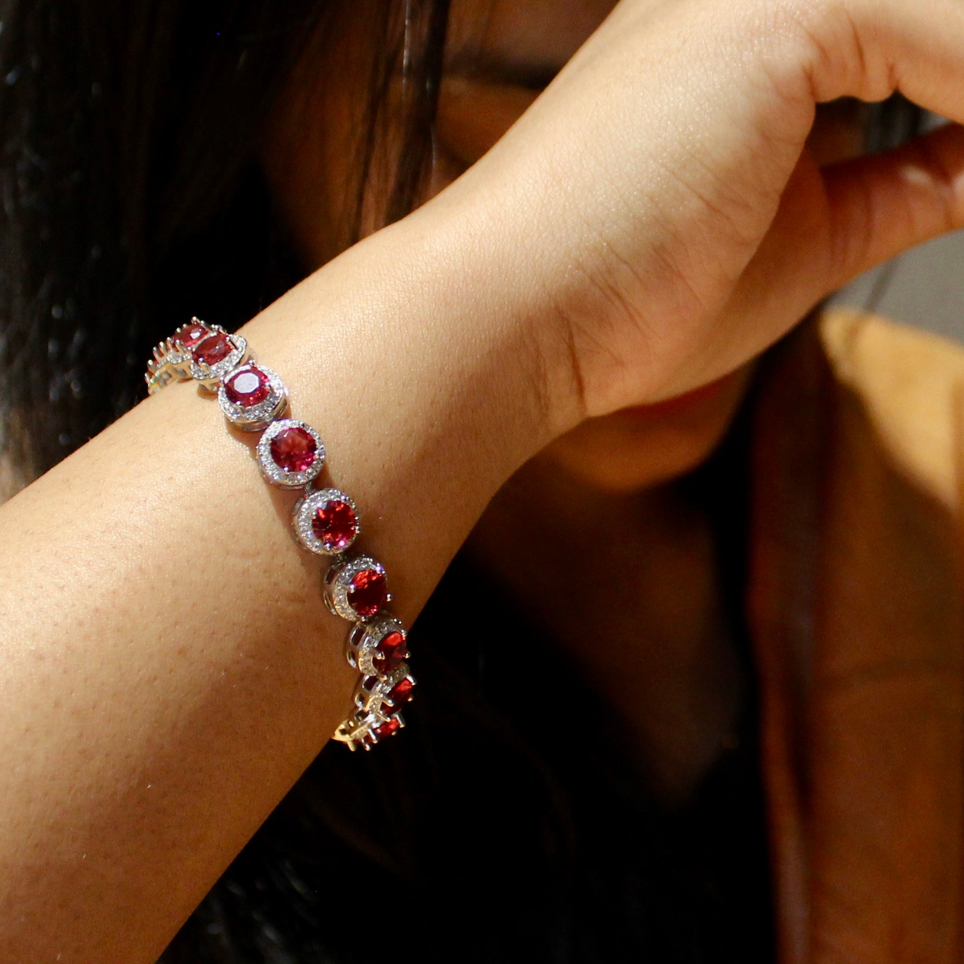 Italian red stones chain 925 silver bracelet