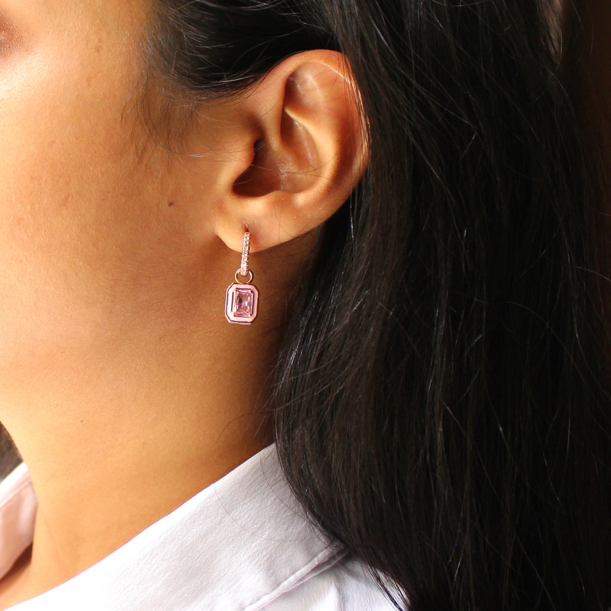 Pink stones drop earrings in rose gold plated 925 silver