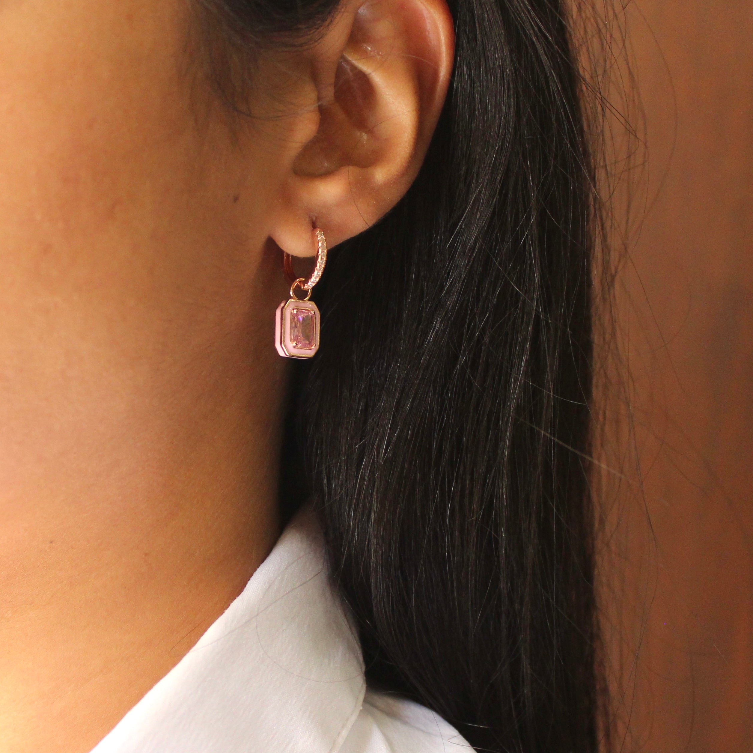 Pink stones drop earrings in rose gold plated 925 silver