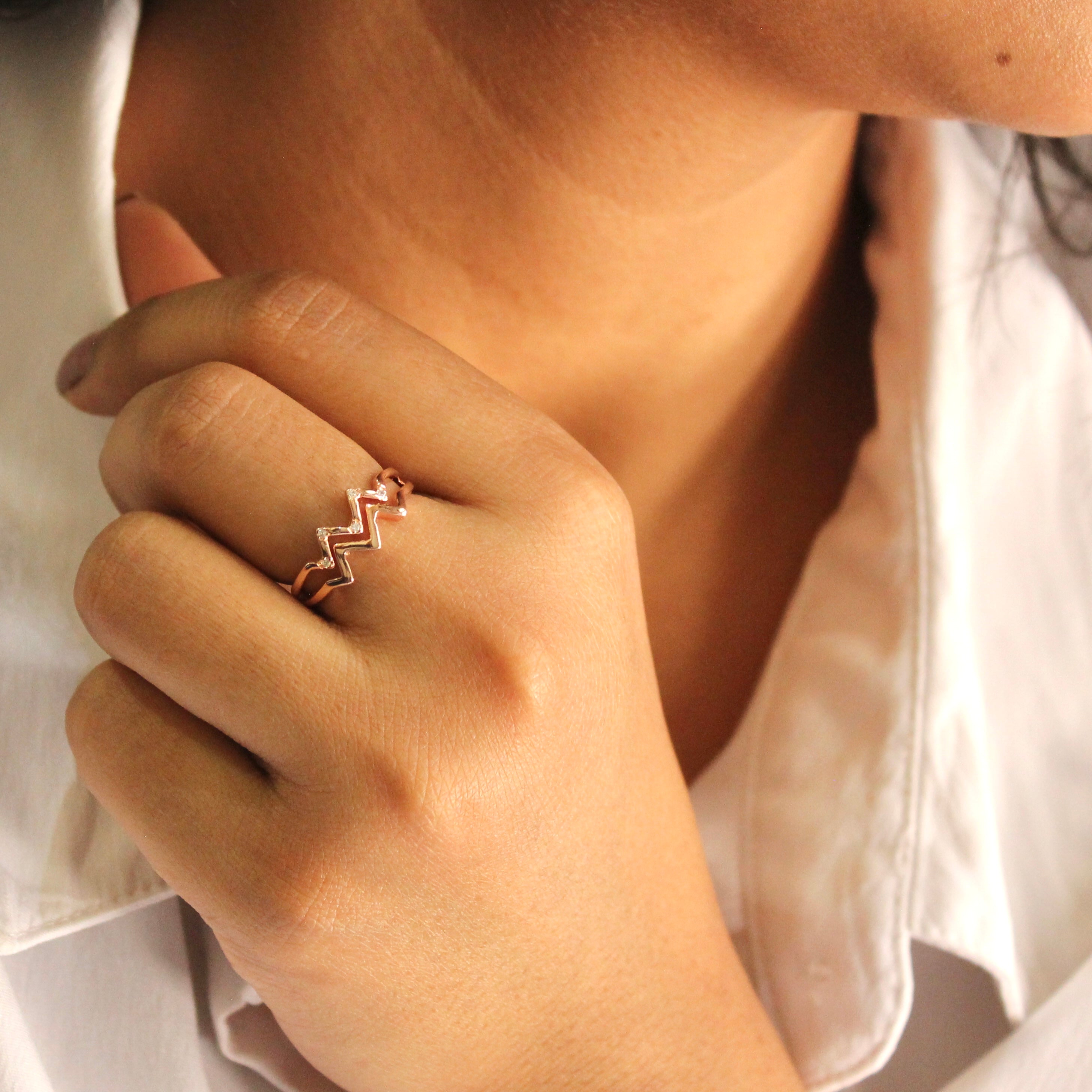 Zigzag rose gold plated 925 silver ring