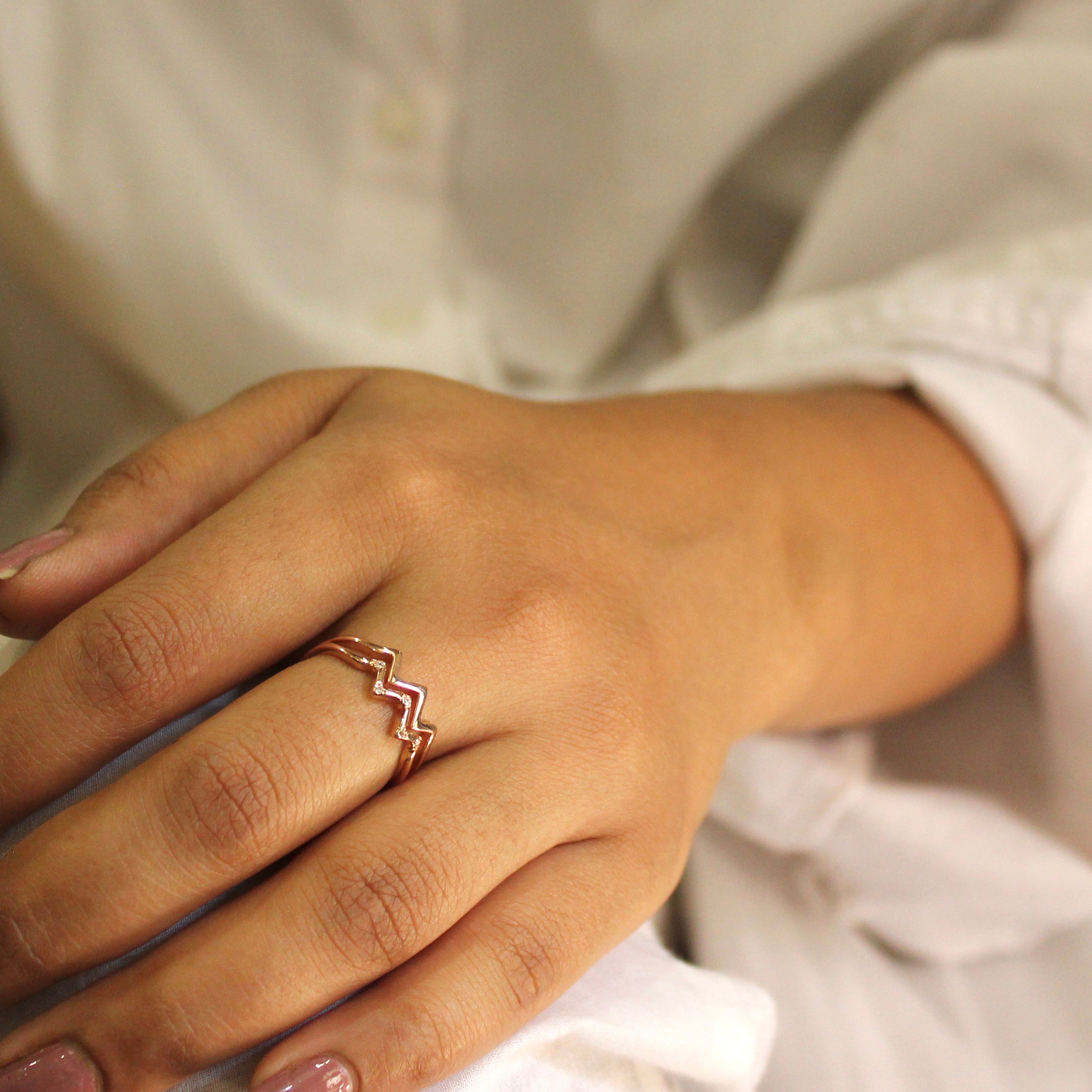 Zigzag rose gold plated 925 silver ring