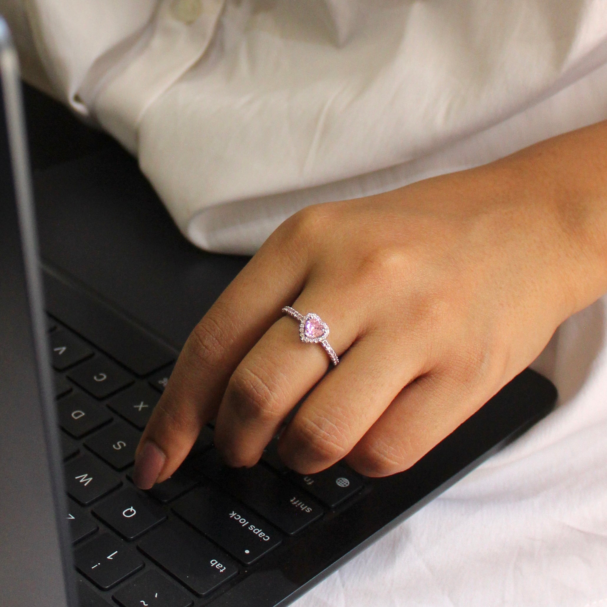 She said yes Pink glitter 925 silver ring