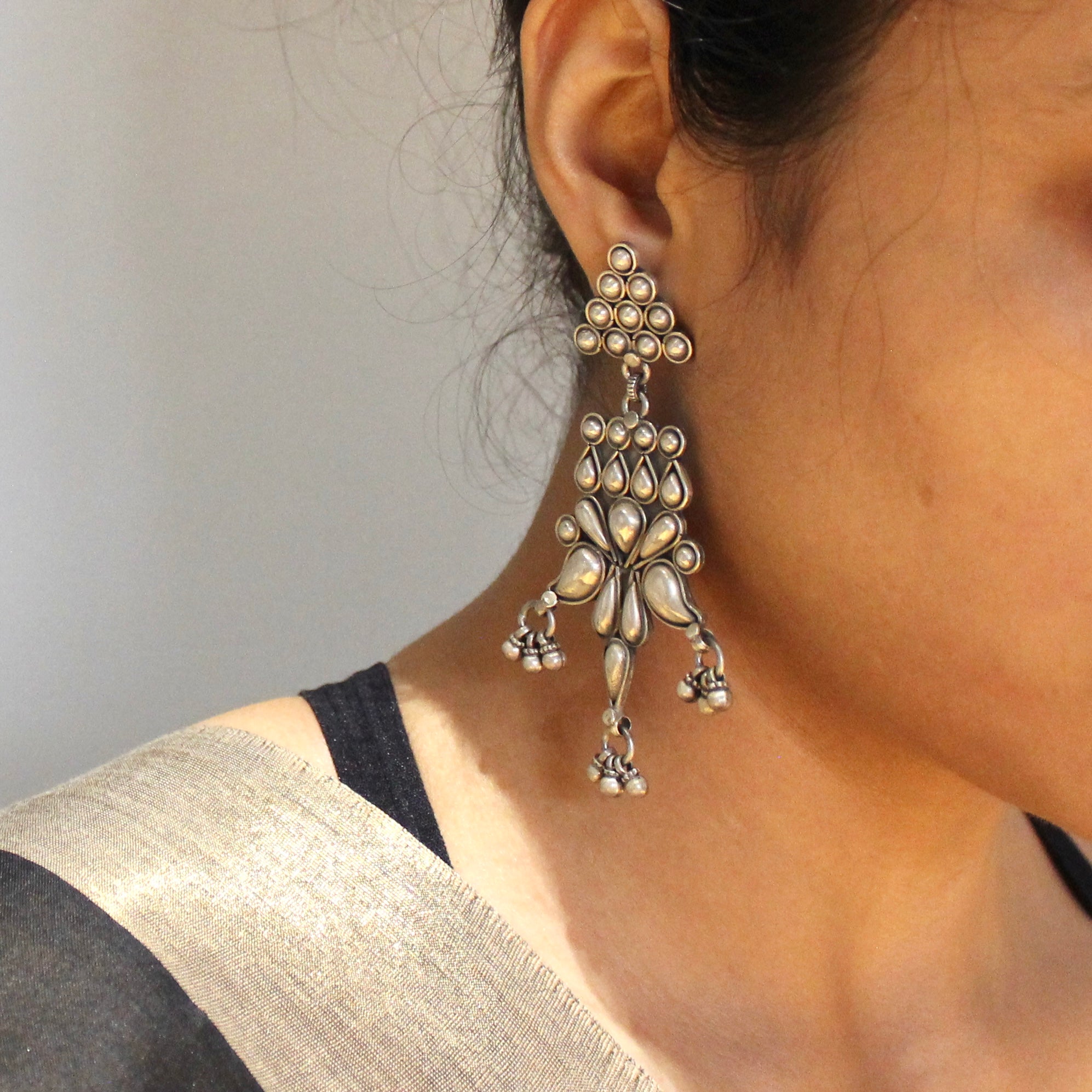 Antique XL 925 oxidised silver grace jhumkas