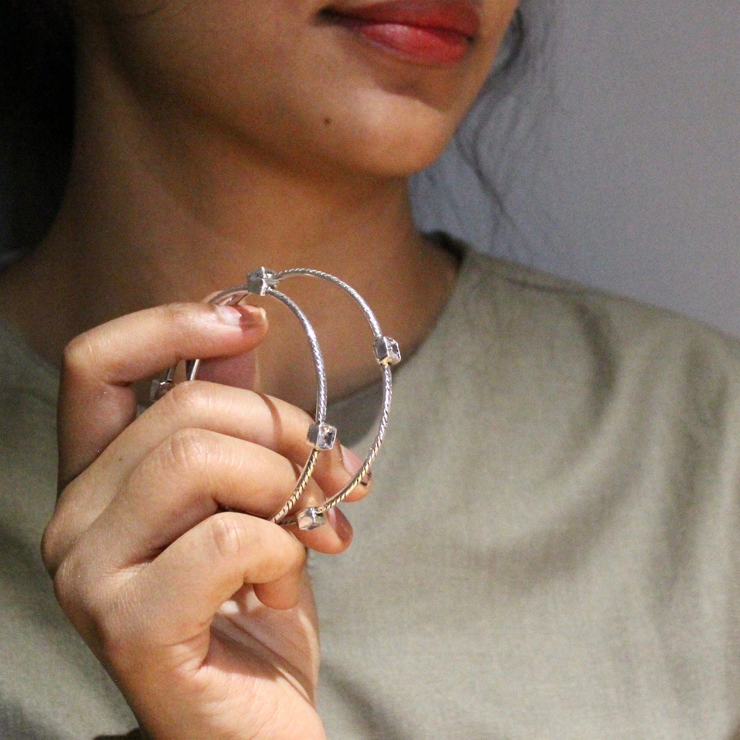 Zircon cube 925 oxidised silver bangles- Pair