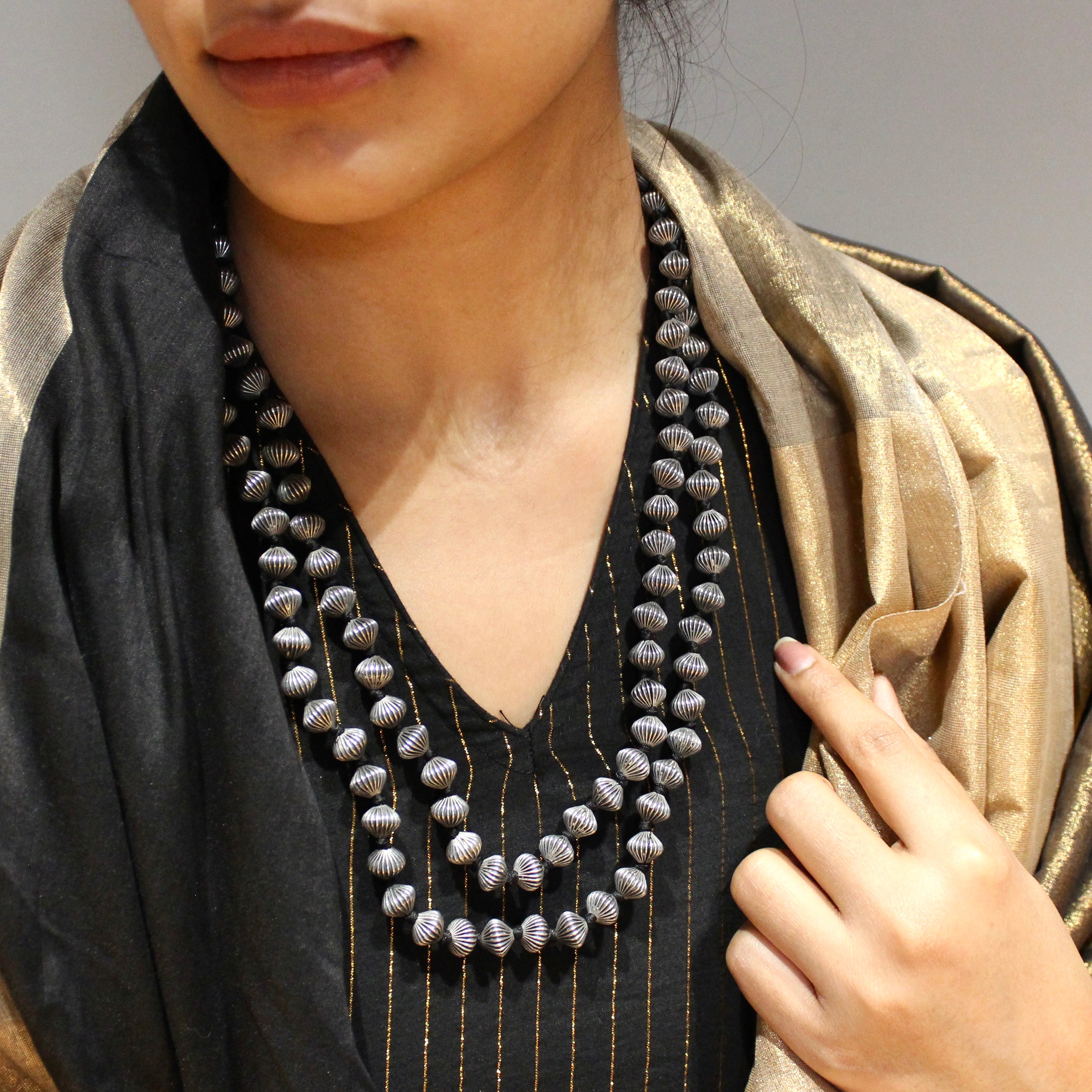 Oxidised beads 2 layered heavy 925 silver Mala