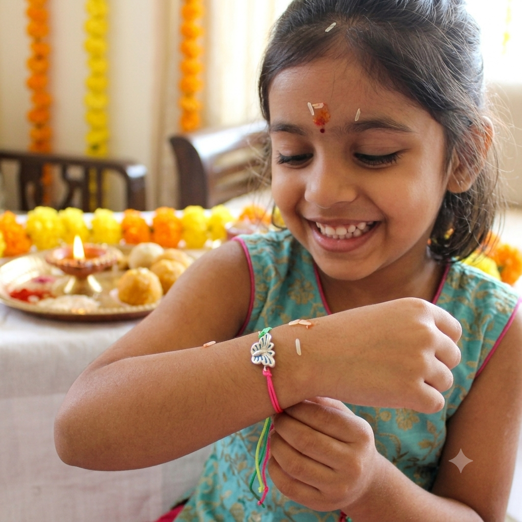Butterfly multi-thread 925 Silver Kid's Rakhi