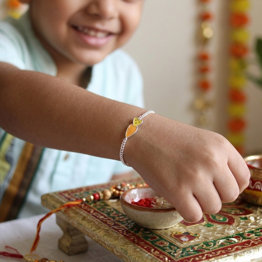 Carrot 925 Pure Silver Chained Kids Rakhi