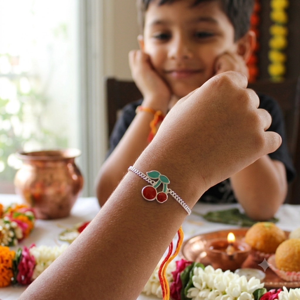 Cherry 925 Pure Silver Chained kids Rakhi