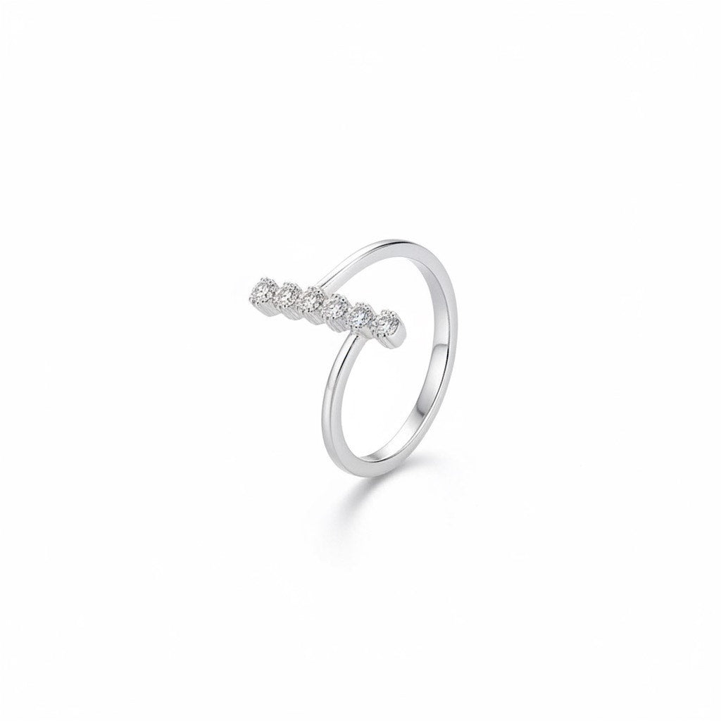 5 Stones Lined Pure Silver Minimal Ring