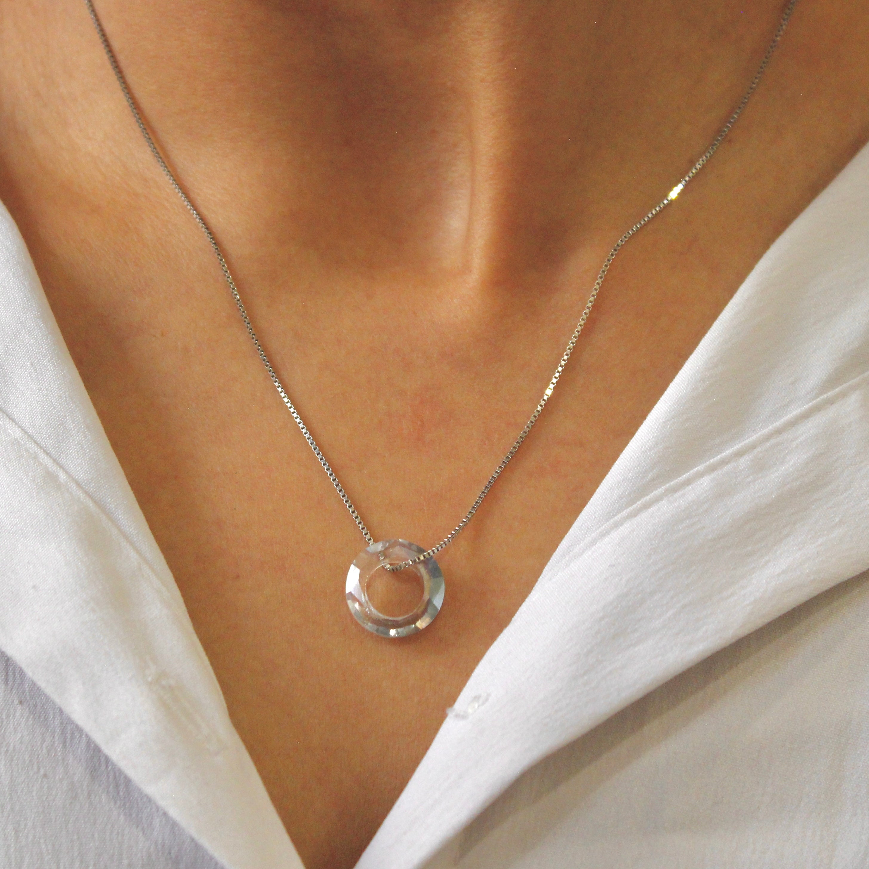 Glassy Ring pendant with minimal 925 silver chain