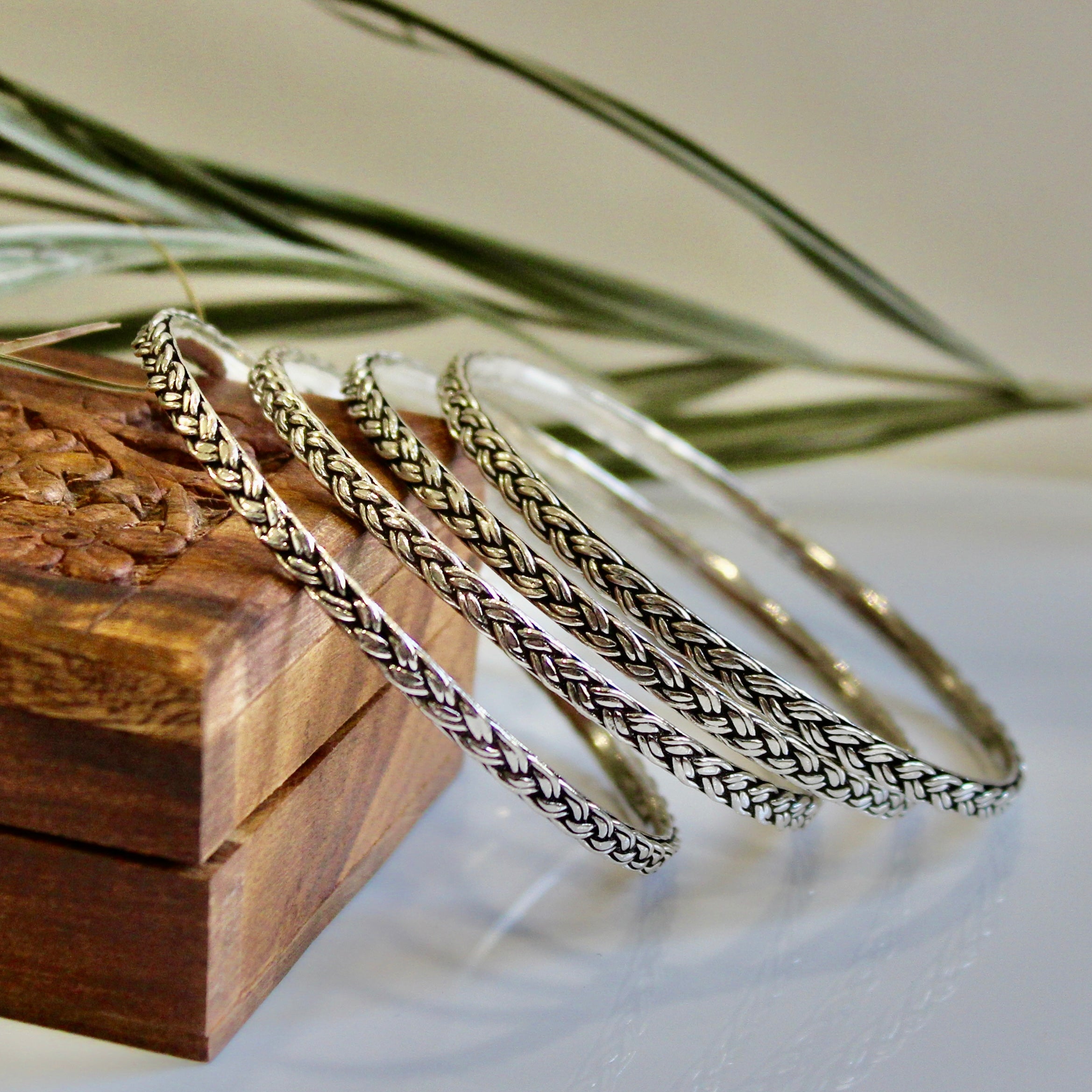 Oxidised braided 925 oxidised silver bangles- pair of 2