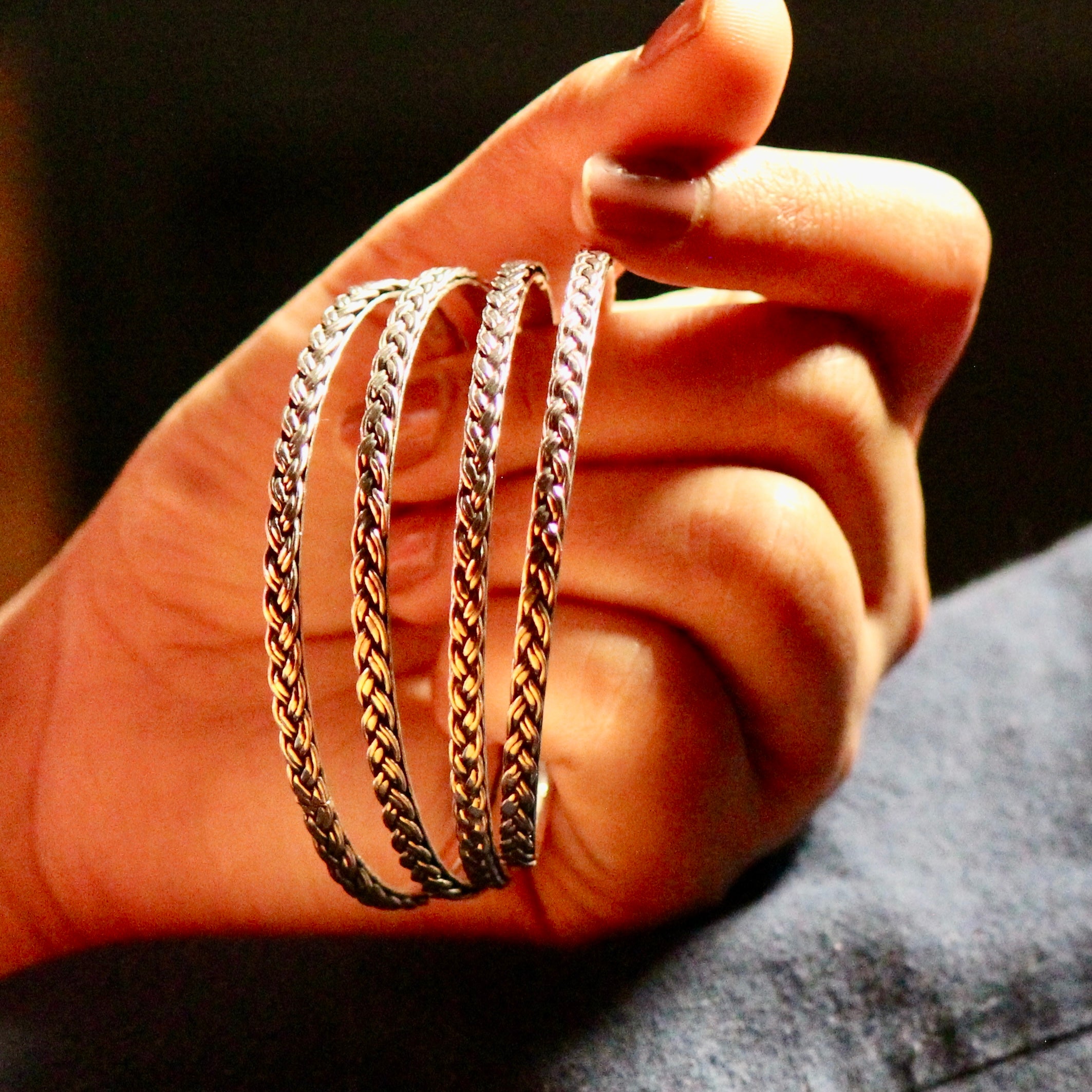 Oxidised braided 925 oxidised silver bangles- pair of 2