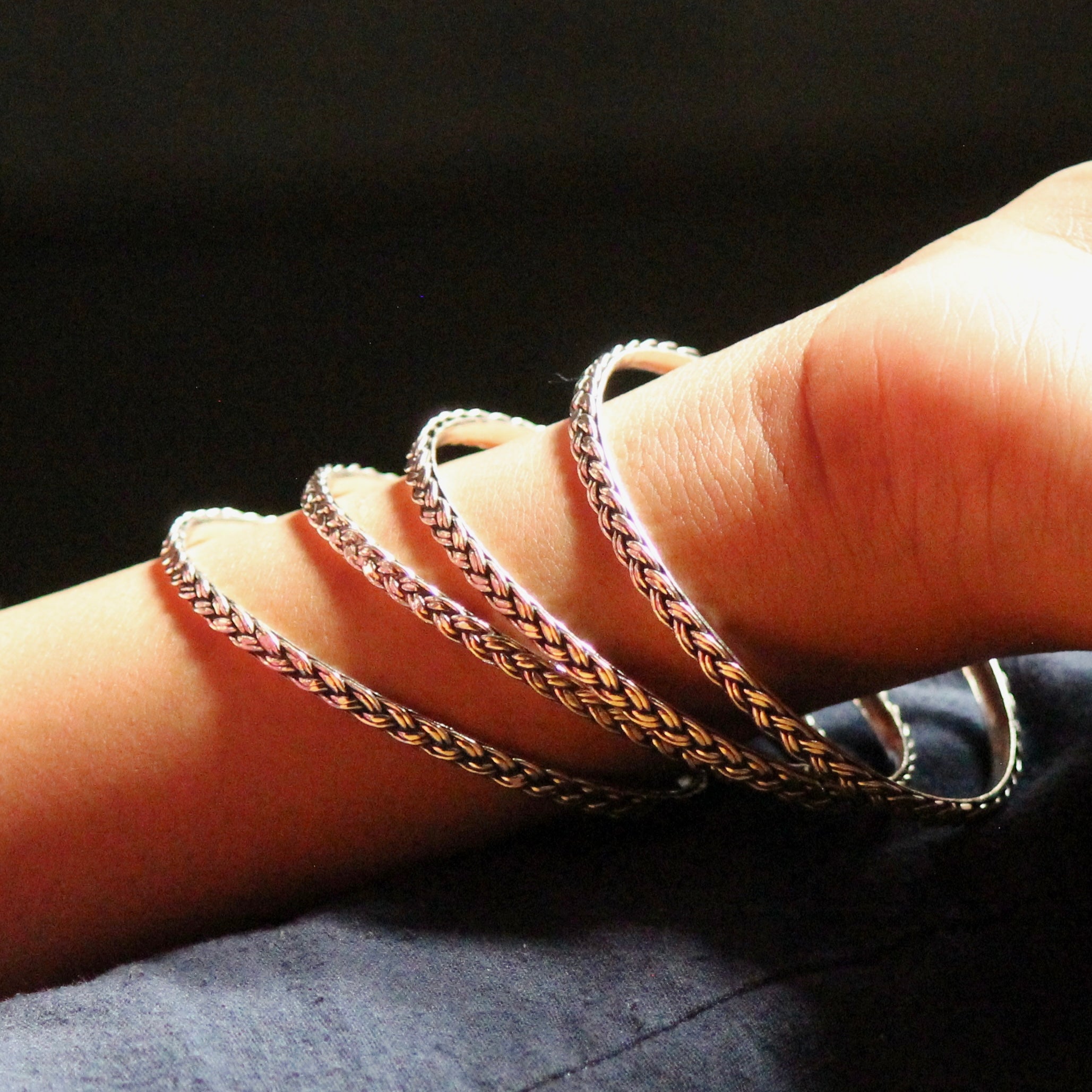 Oxidised braided 925 oxidised silver bangles- pair of 2