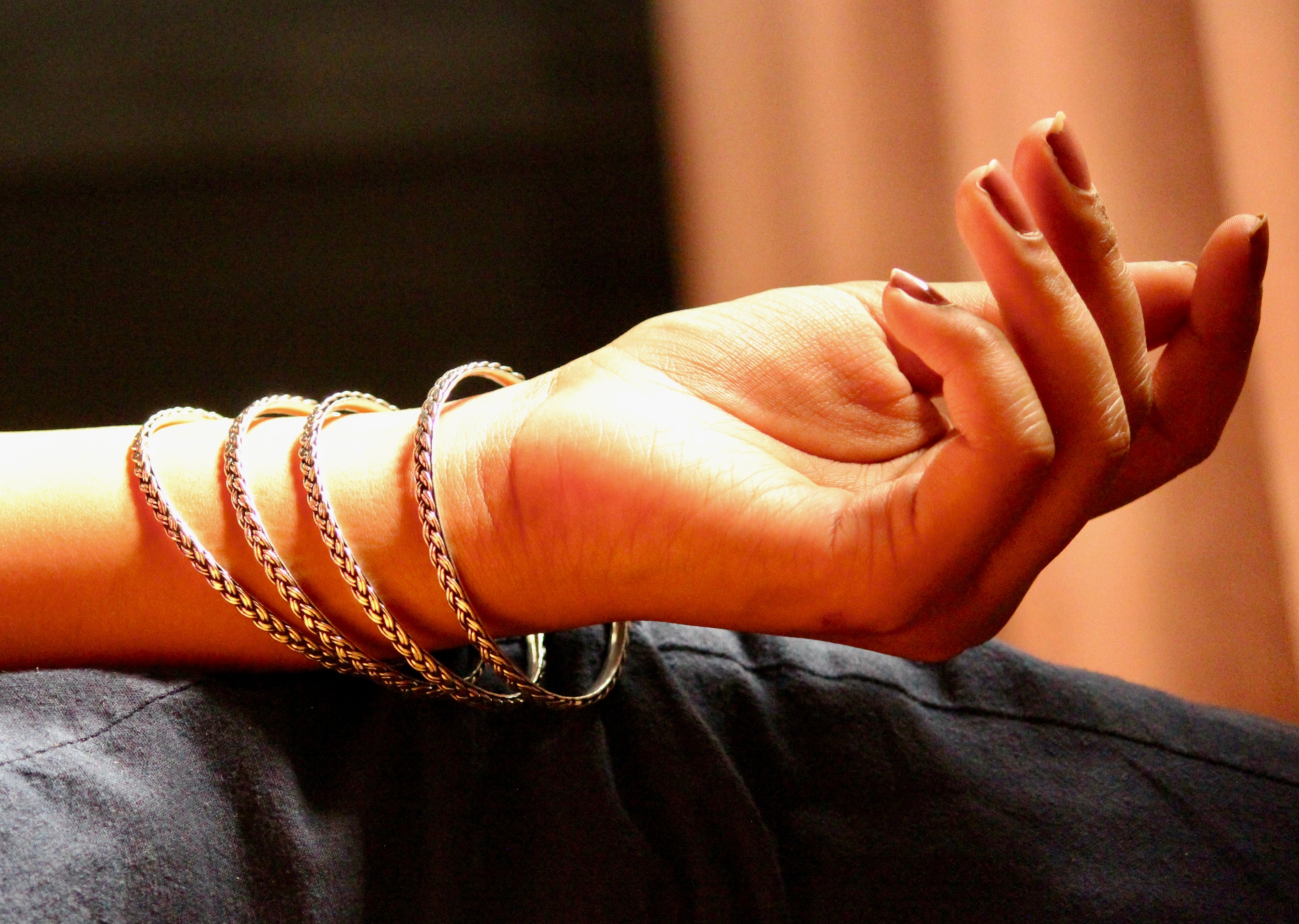 Oxidised braided 925 oxidised silver bangles- pair of 2