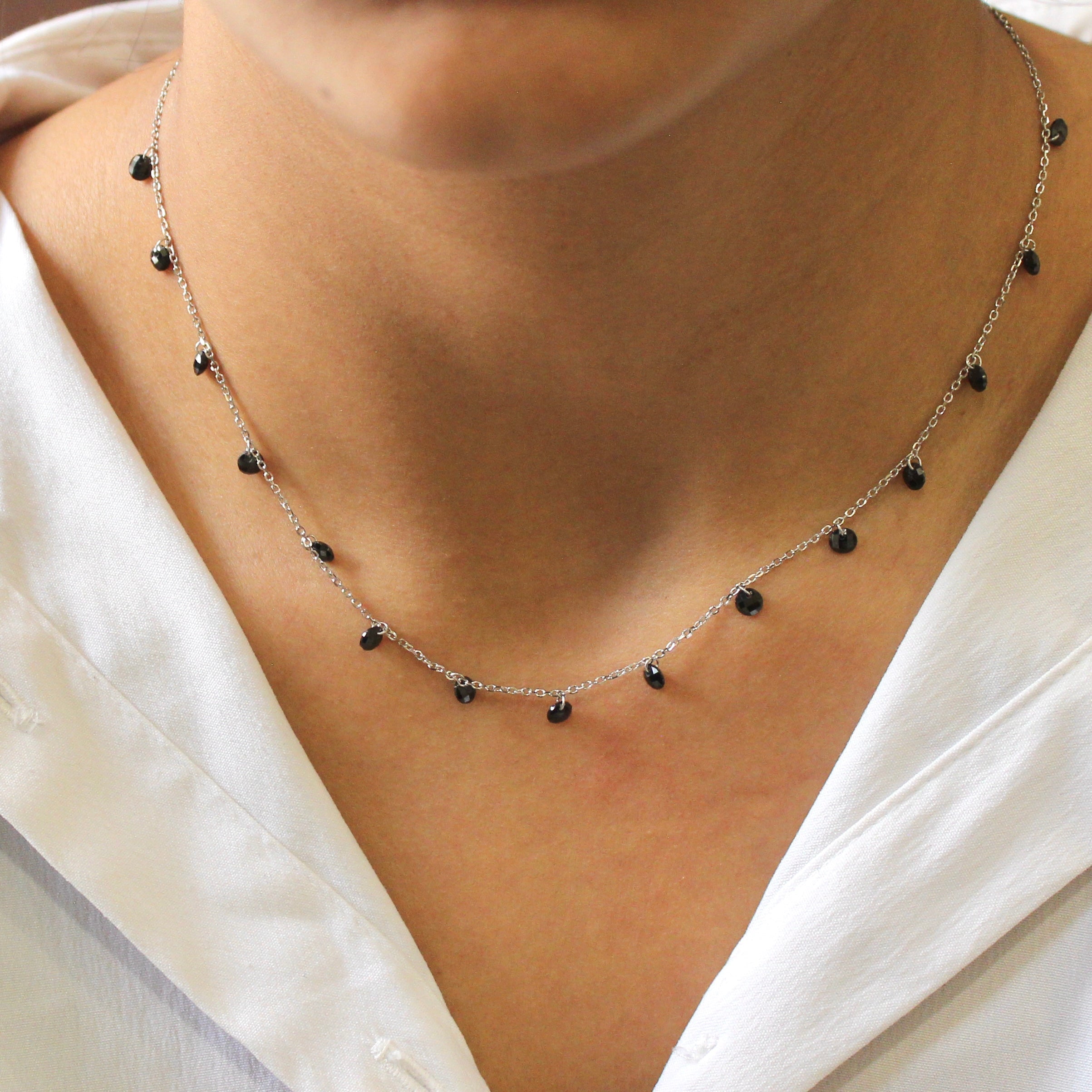 Black beads 925 silver minimal chain