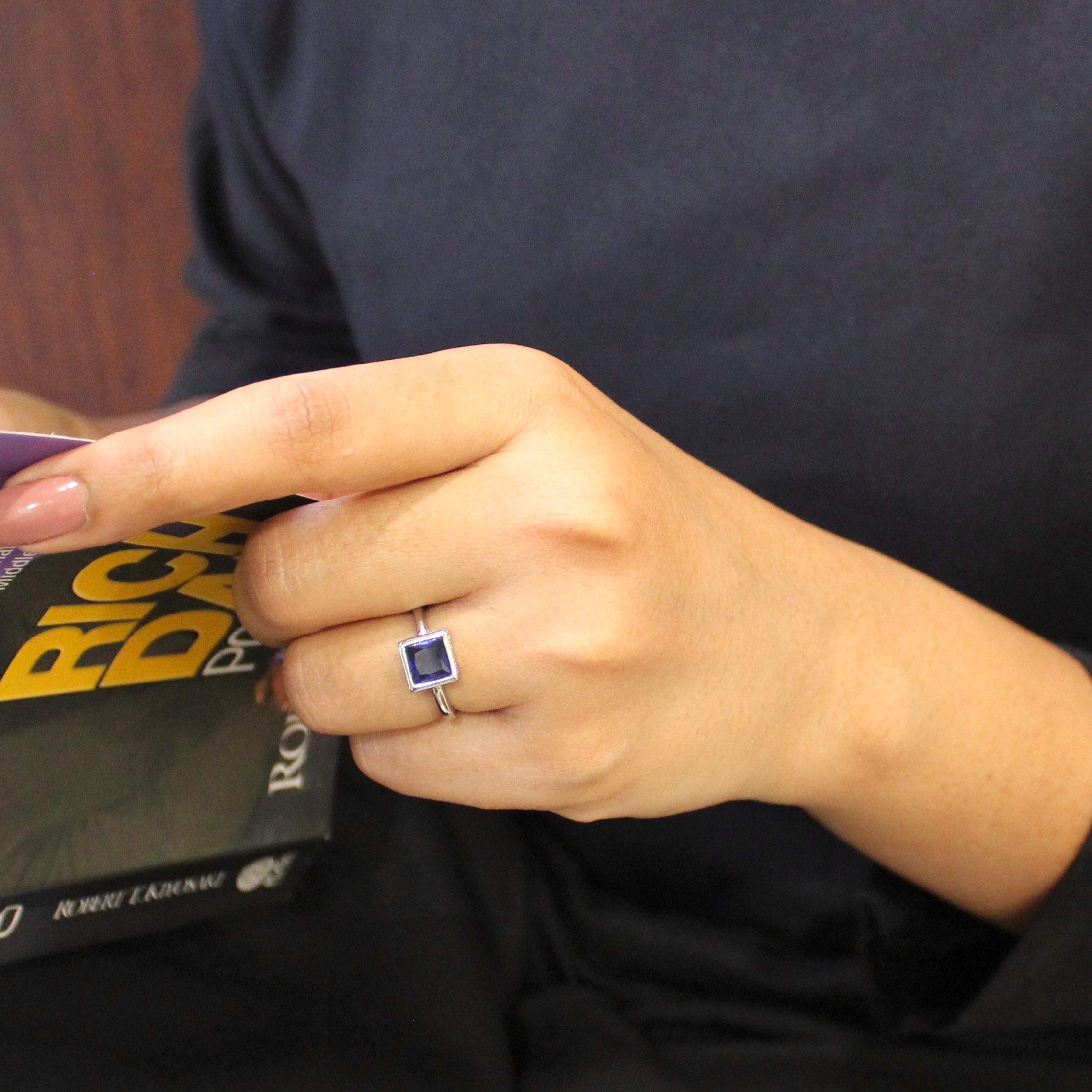 Sapphire stone cube heavy 925 sterling Ring