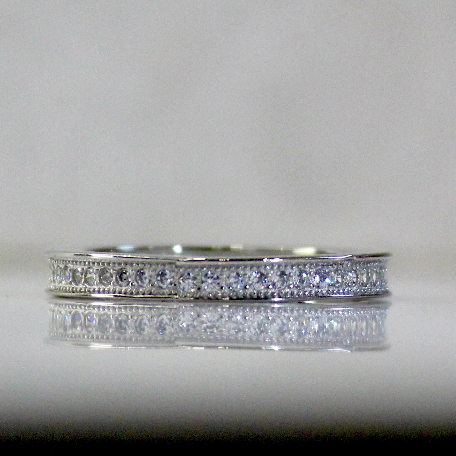 2 lined stone bands 925 silver rings