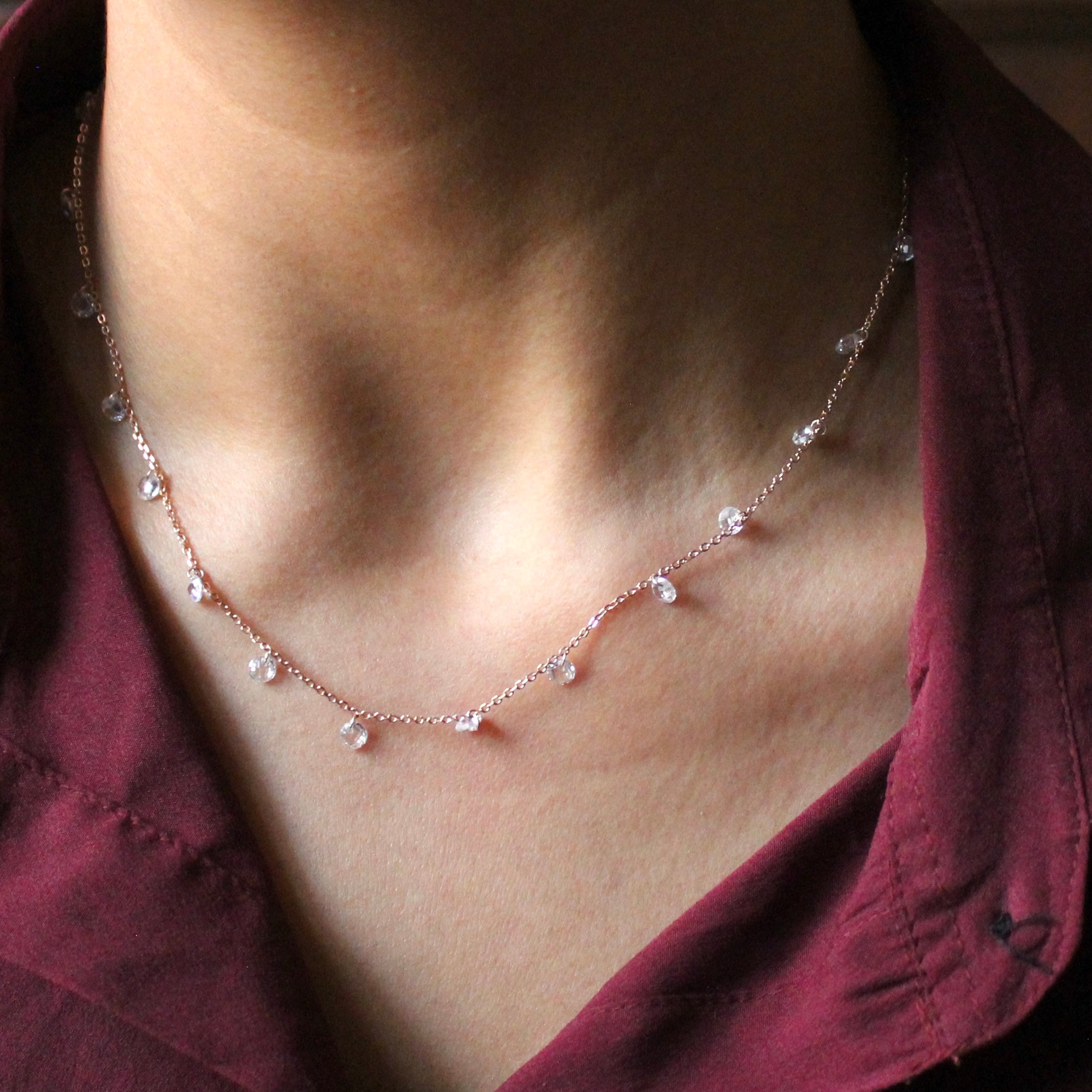 White beads rose gold chain in 925 silver