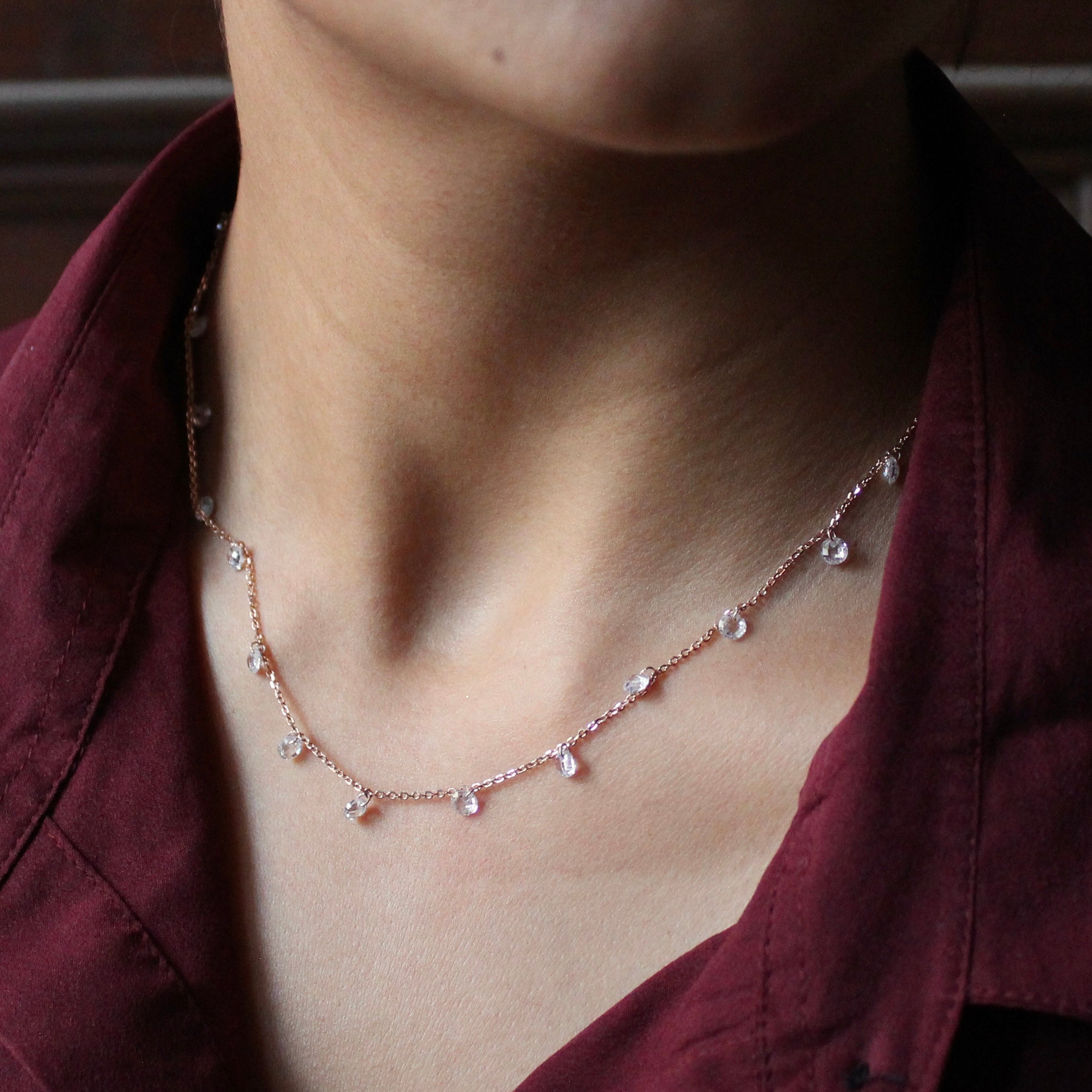 White beads rose gold chain in 925 silver