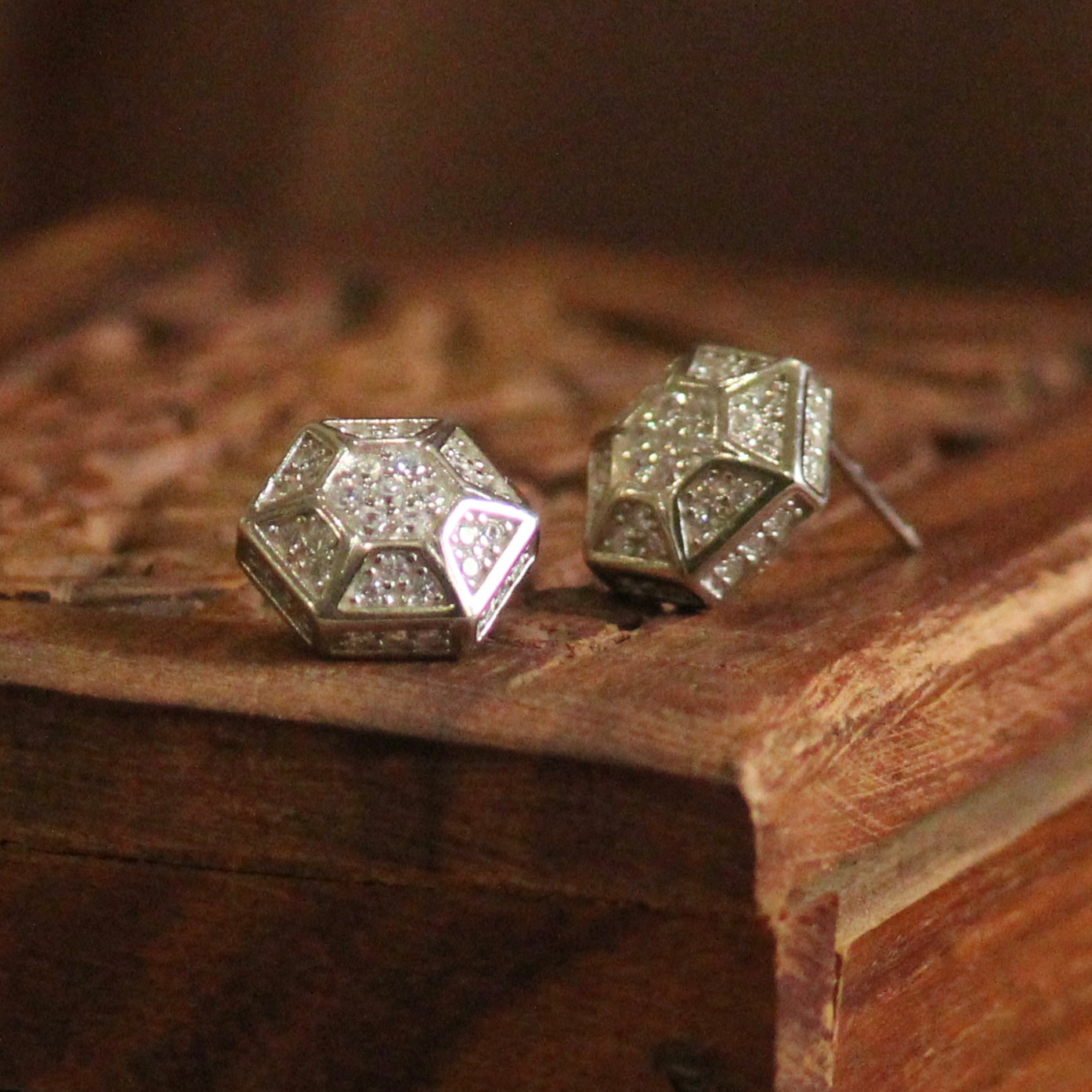 Hexagon multi stone 925 silver studs