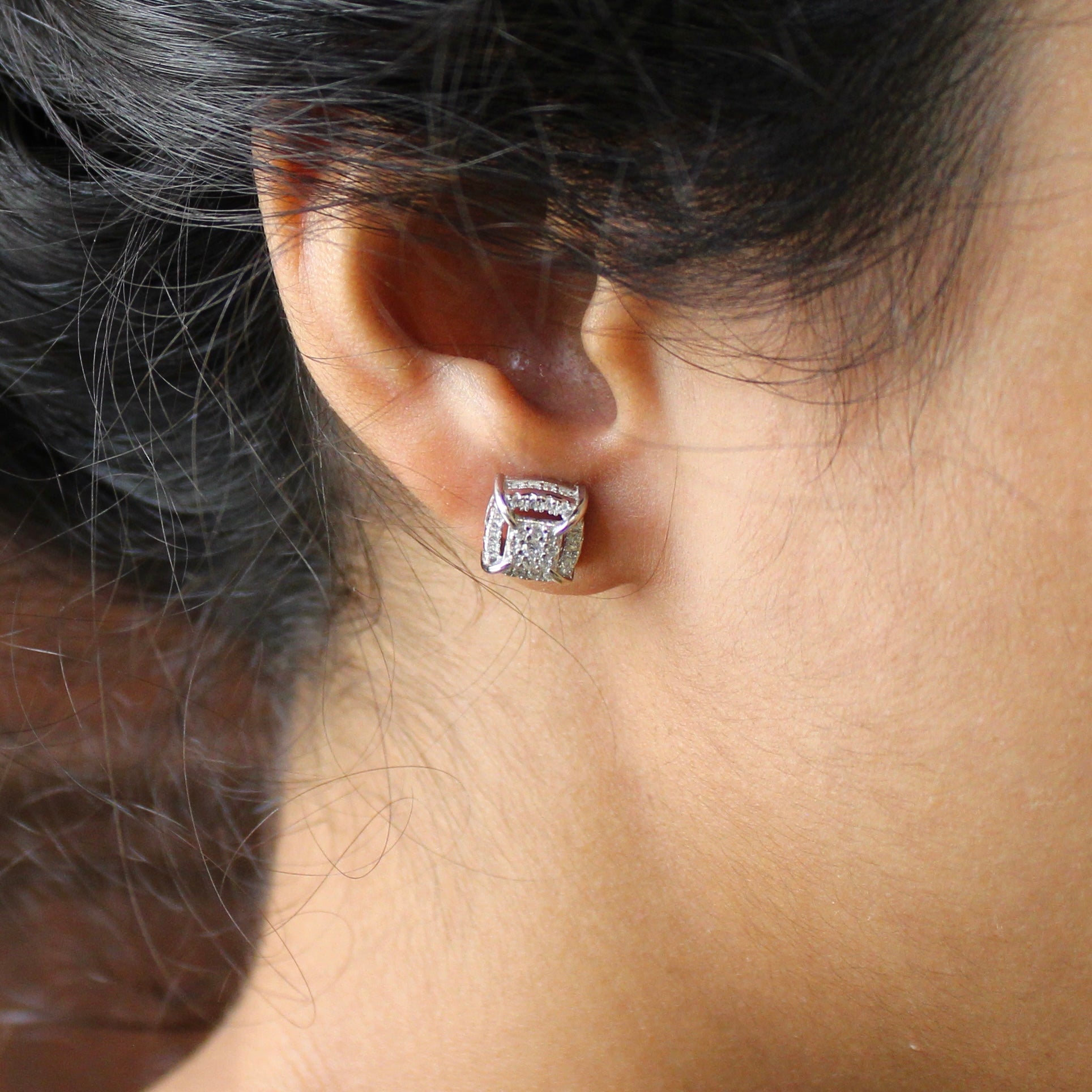 Cube curvy edges multi stone 925 silver studs