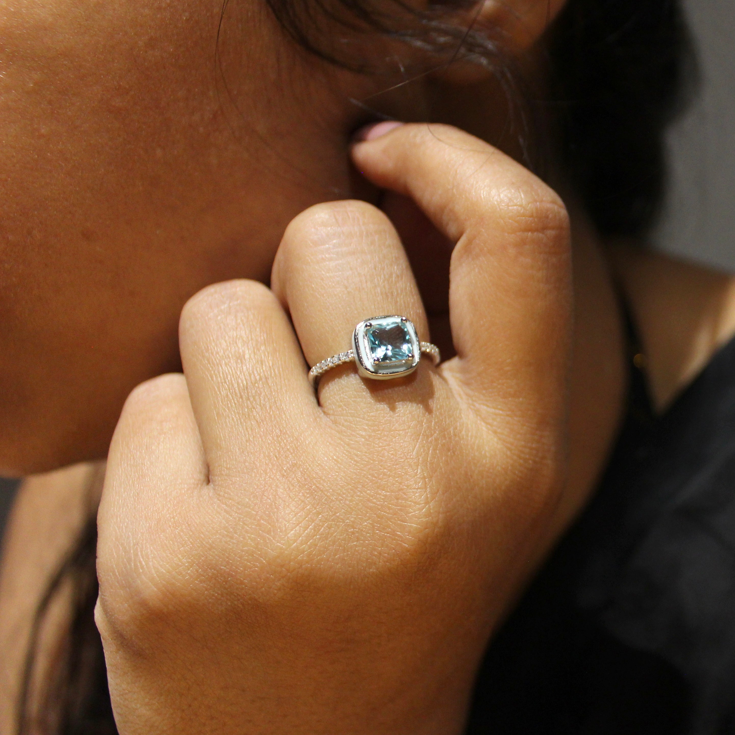 Pastel blue square 925 silver ring