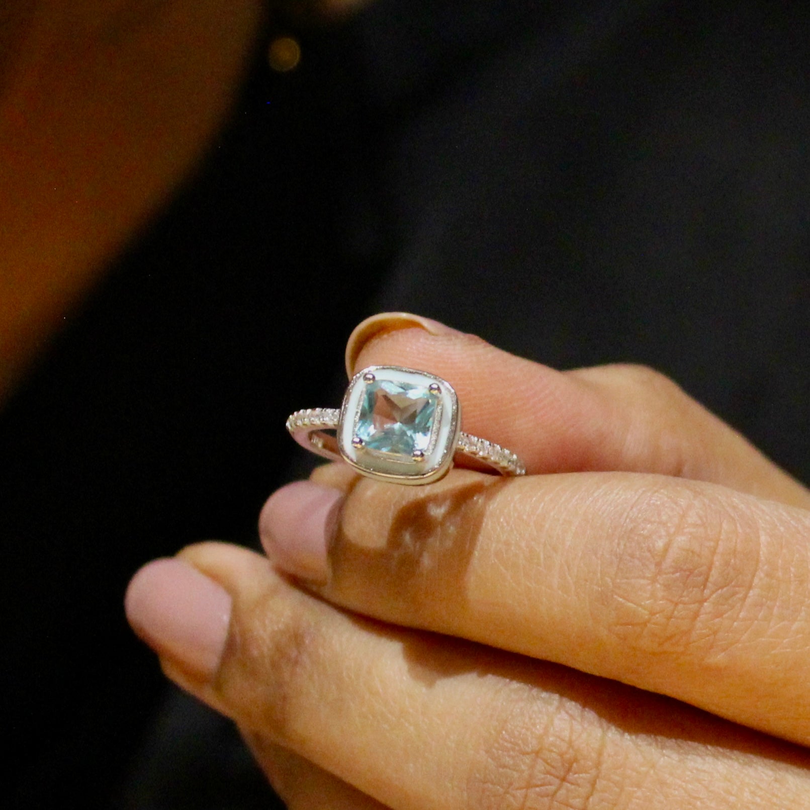 Pastel blue square 925 silver ring